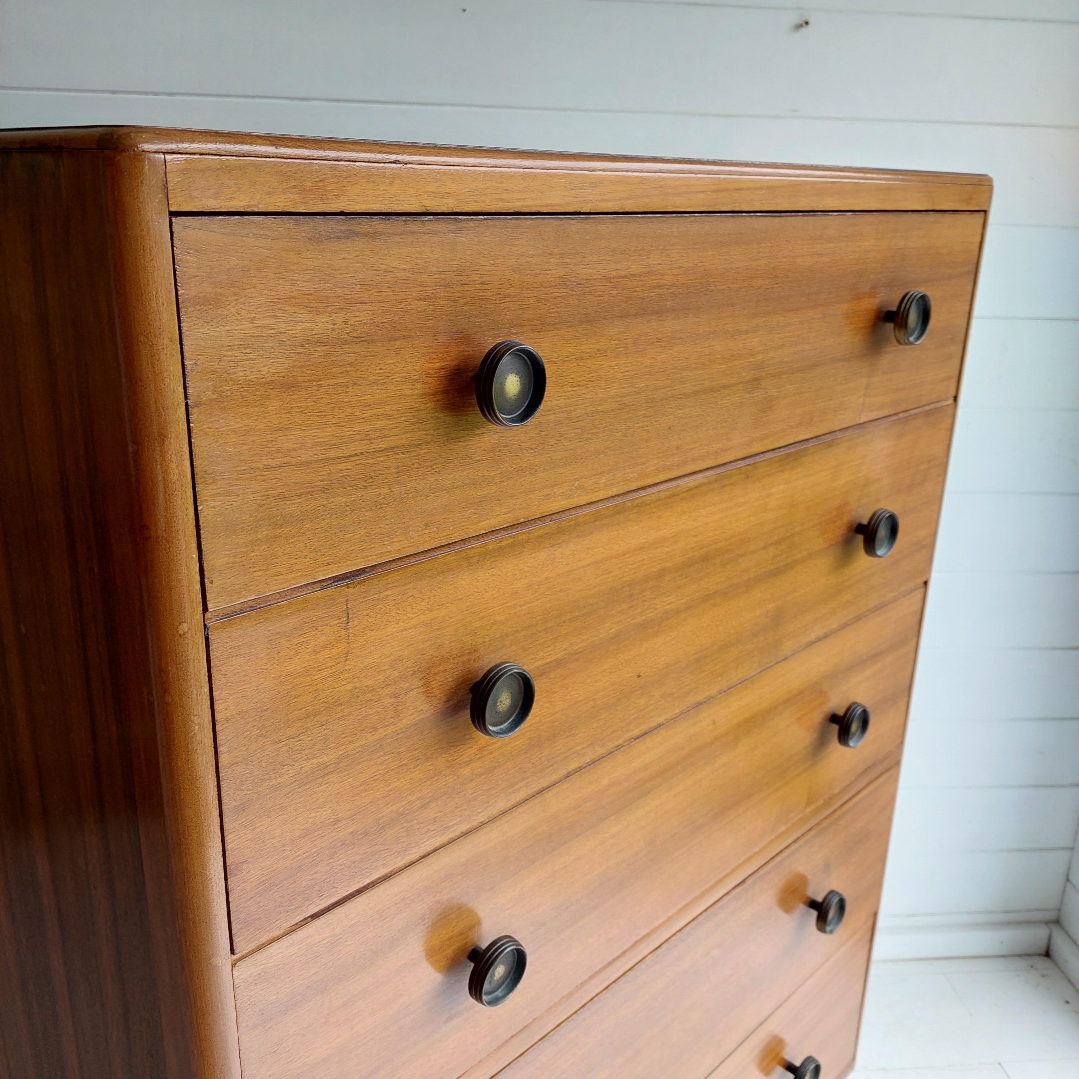 Mid Century Walnut Tall Boy Chest of drawers, Herbert Gibbs  50s  60s In Good Condition In Leamington Spa, GB