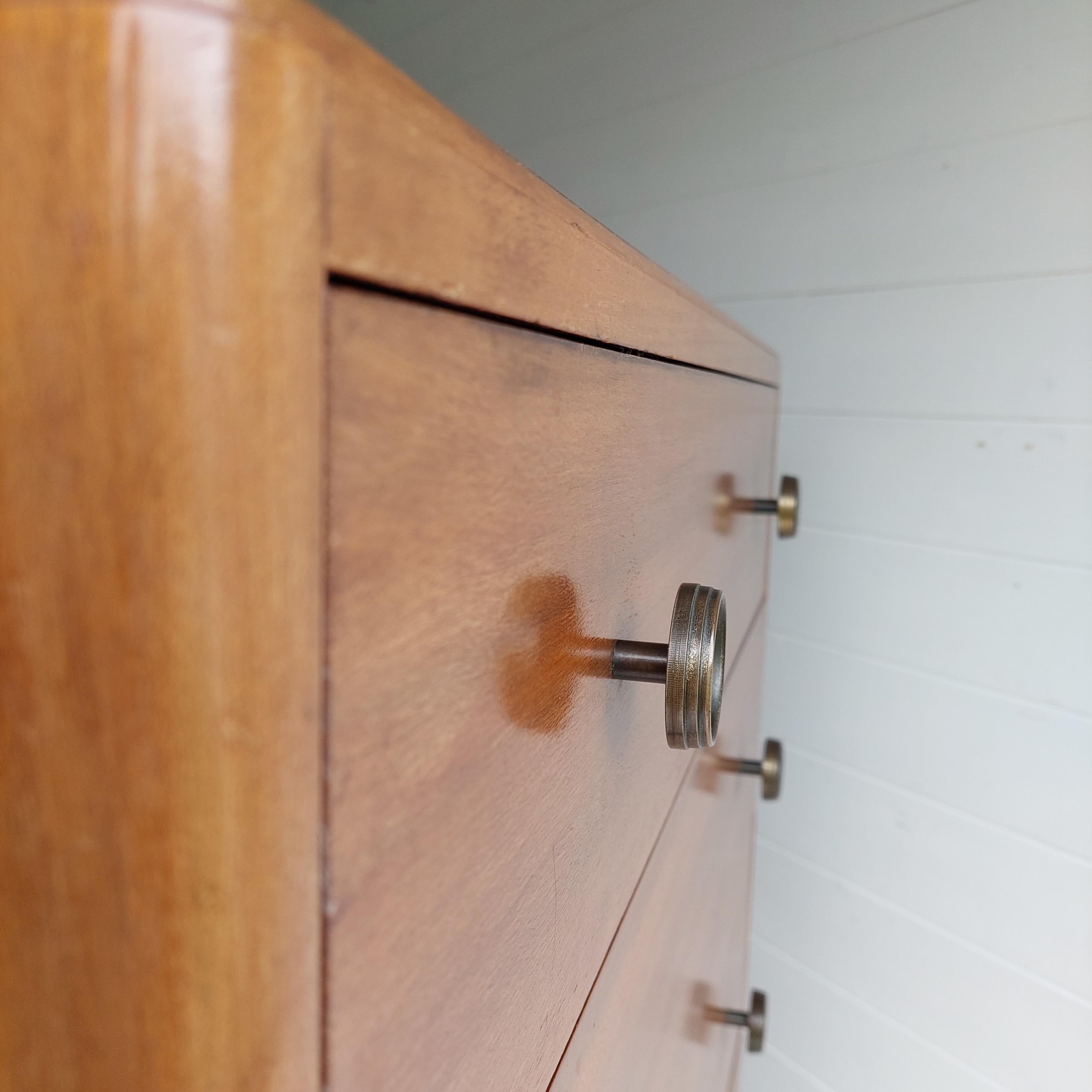 Metal Mid Century Walnut Tall Boy Chest of drawers, Herbert Gibbs  50s  60s