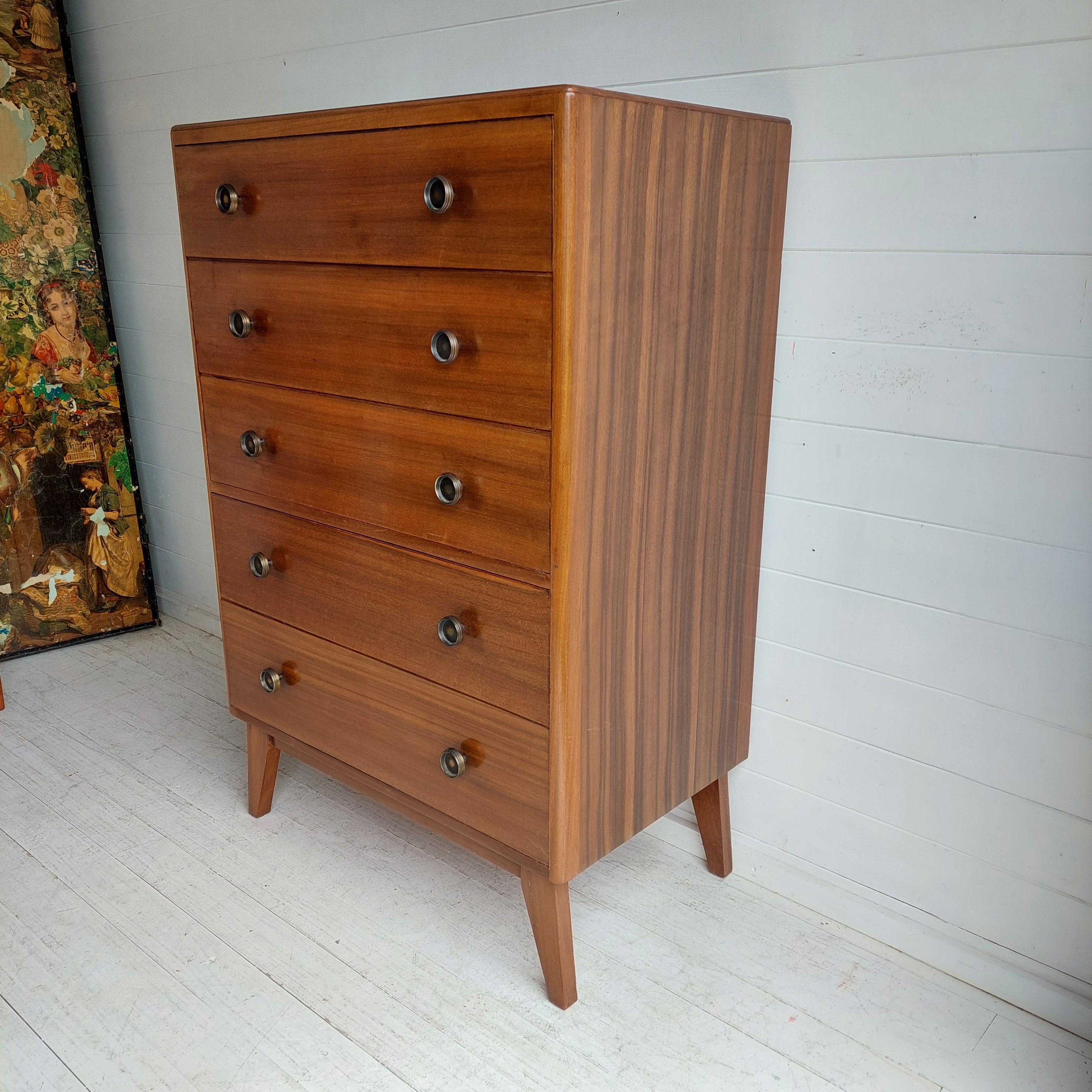 Mid Century Walnut Tall Boy Chest of drawers, Herbert Gibbs  50s  60s 1