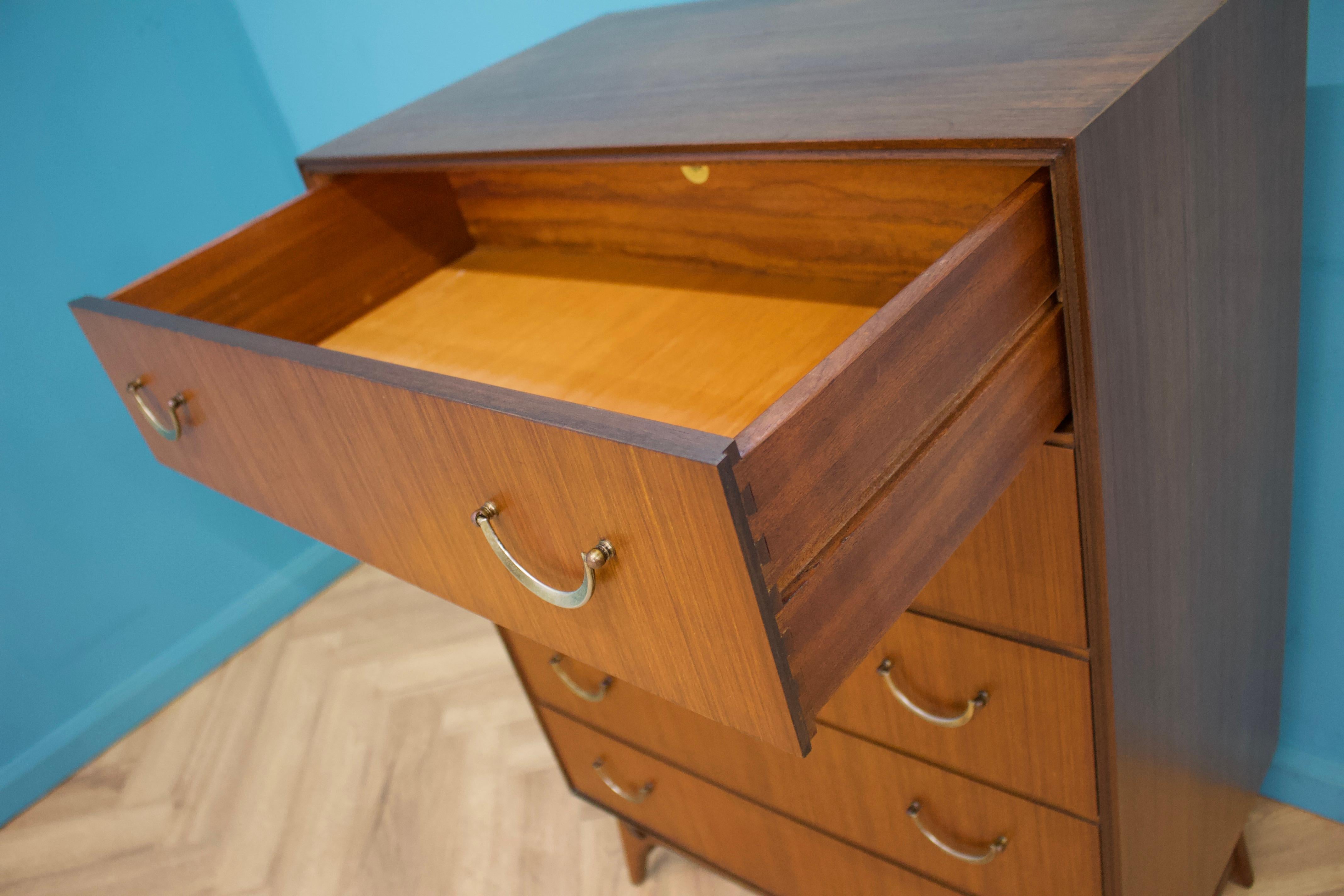 Mid Century Walnut Tallboy Chest of Drawers from Meredew, 1960s In Good Condition In South Shields, GB