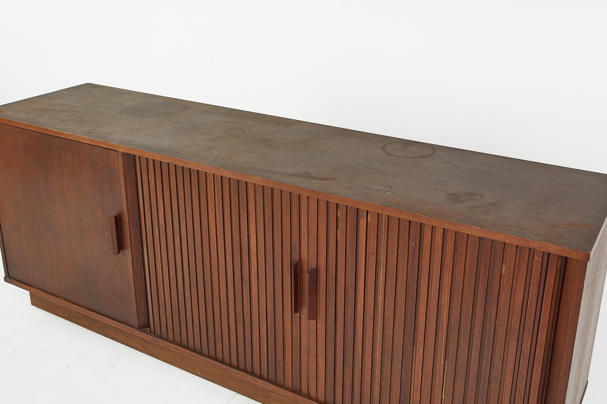 Mid-Century Modern Mid Century Walnut Tambour Door Credenza