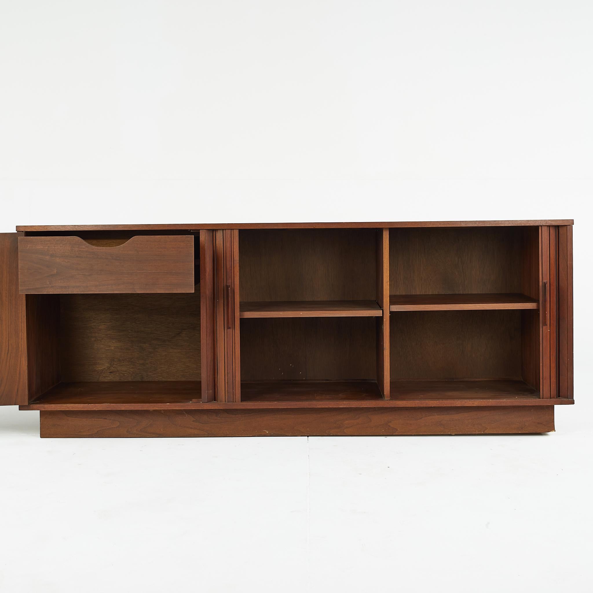 Late 20th Century Mid Century Walnut Tambour Door Credenza