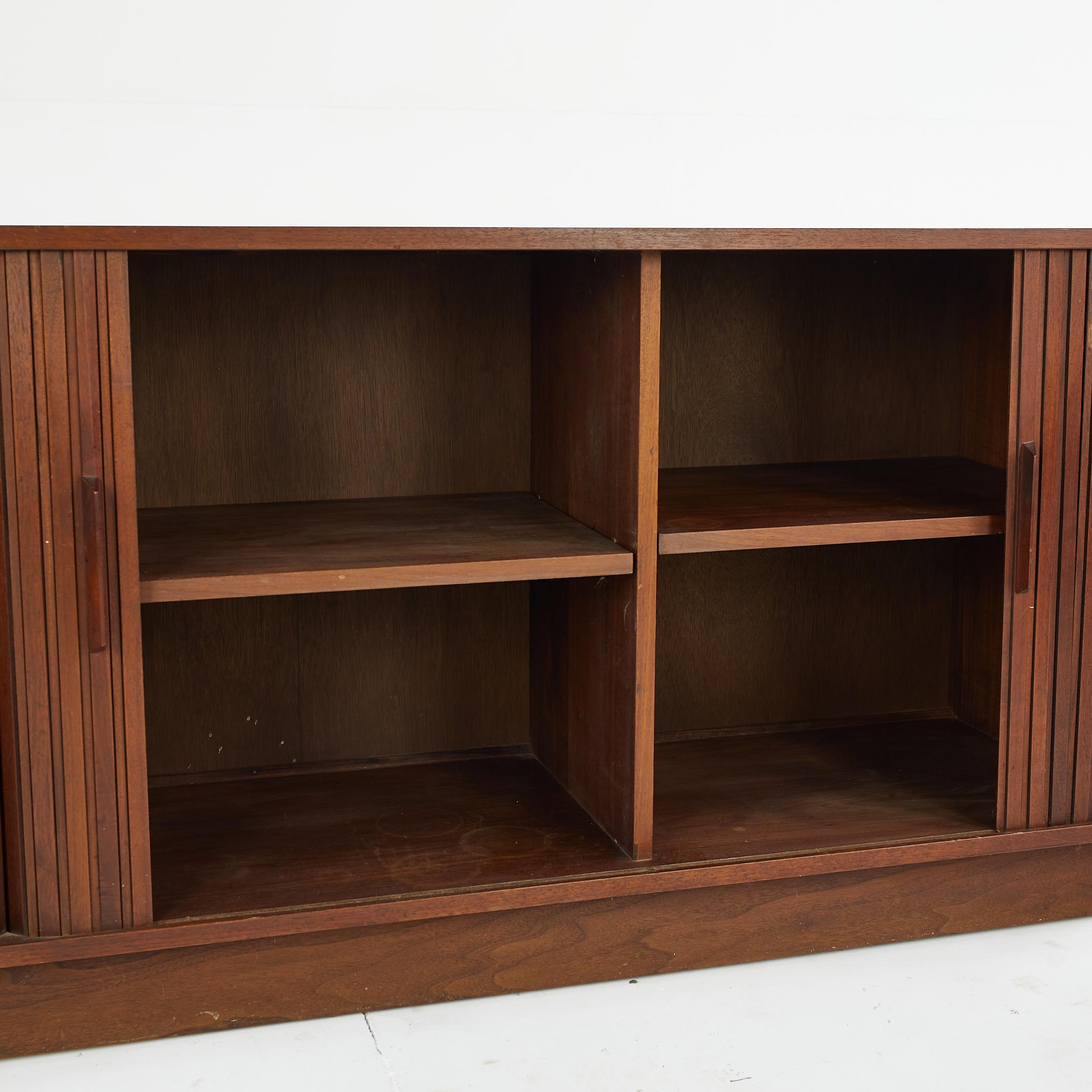 Mid Century Walnut Tambour Door Credenza 1