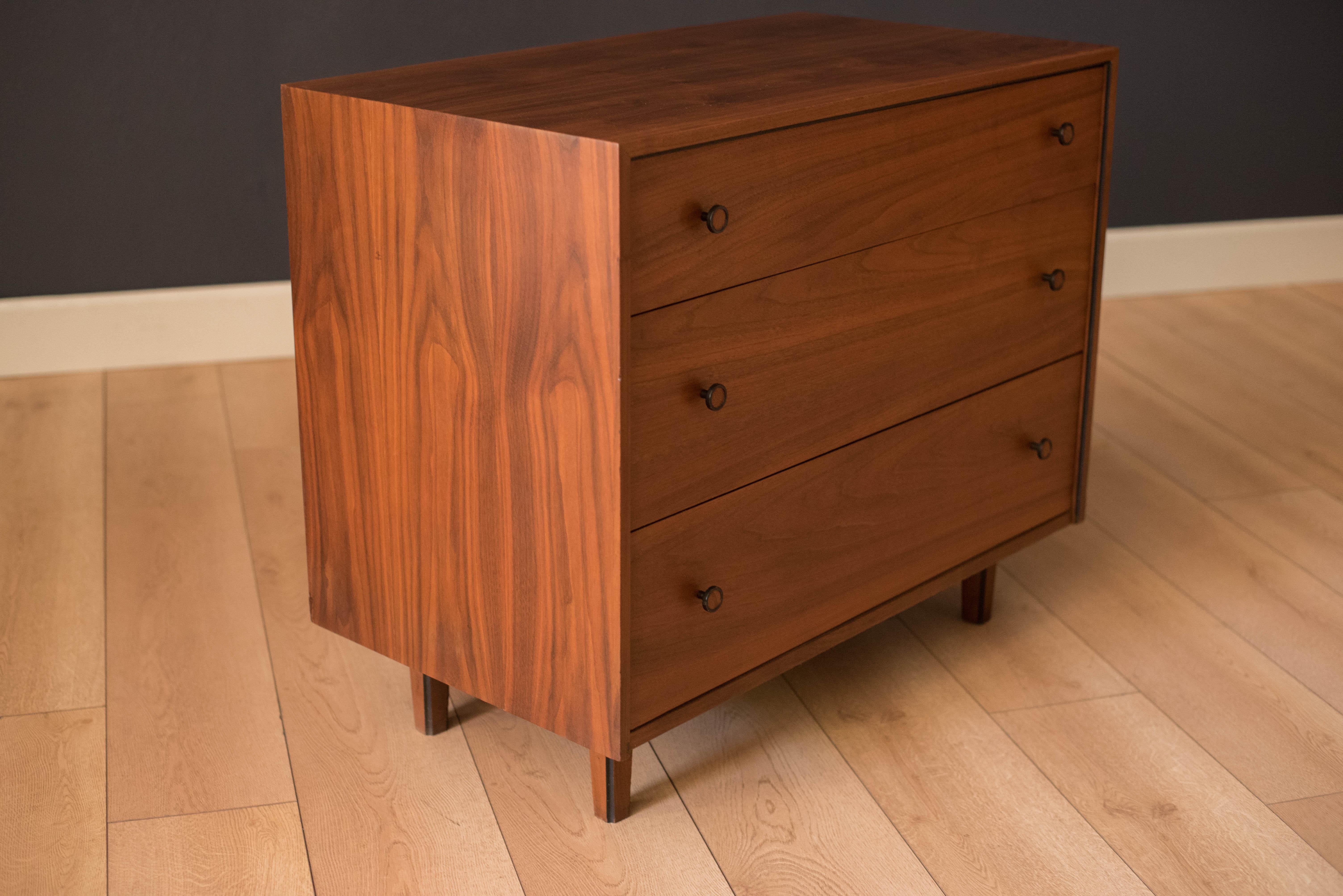 North American Mid Century Walnut Three-Drawer Dresser Chest
