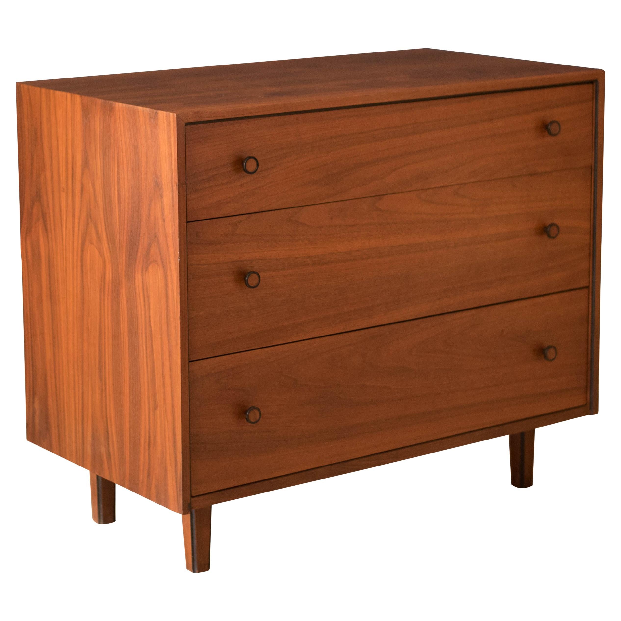 Mid Century Walnut Three-Drawer Dresser Chest