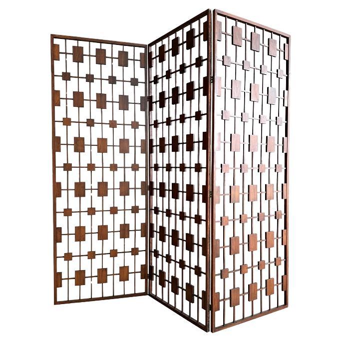 Mid Century Walnut Three Panel Room Divider Screen