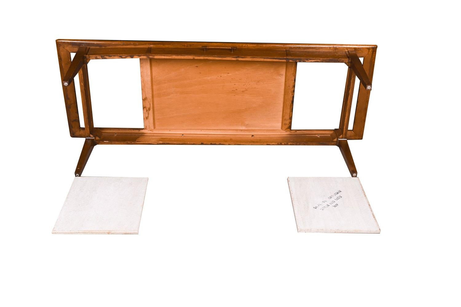 Mid-Century Walnut Travertine Coffee Table 3