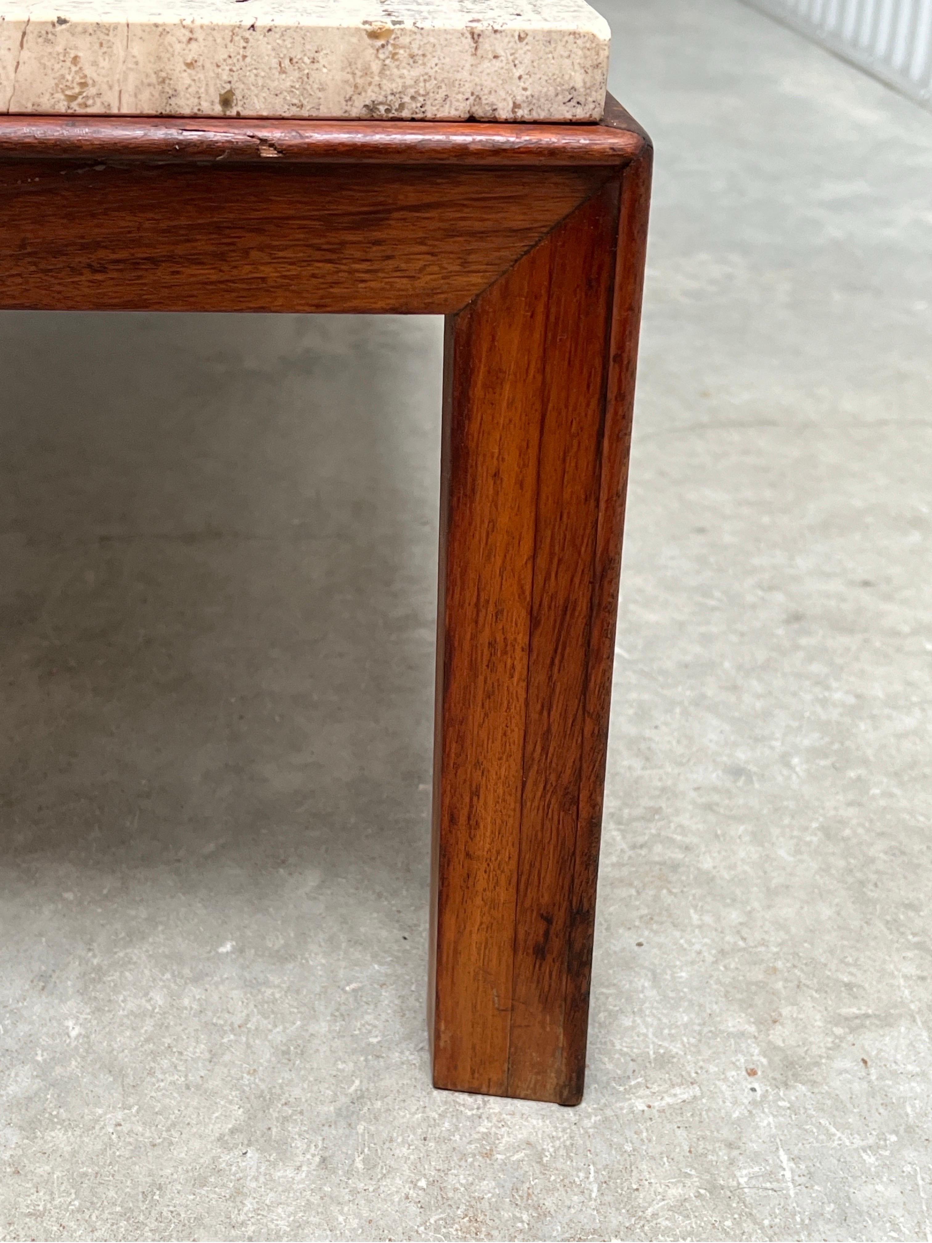 Mid Century Walnut Travertine Coffee Table 4