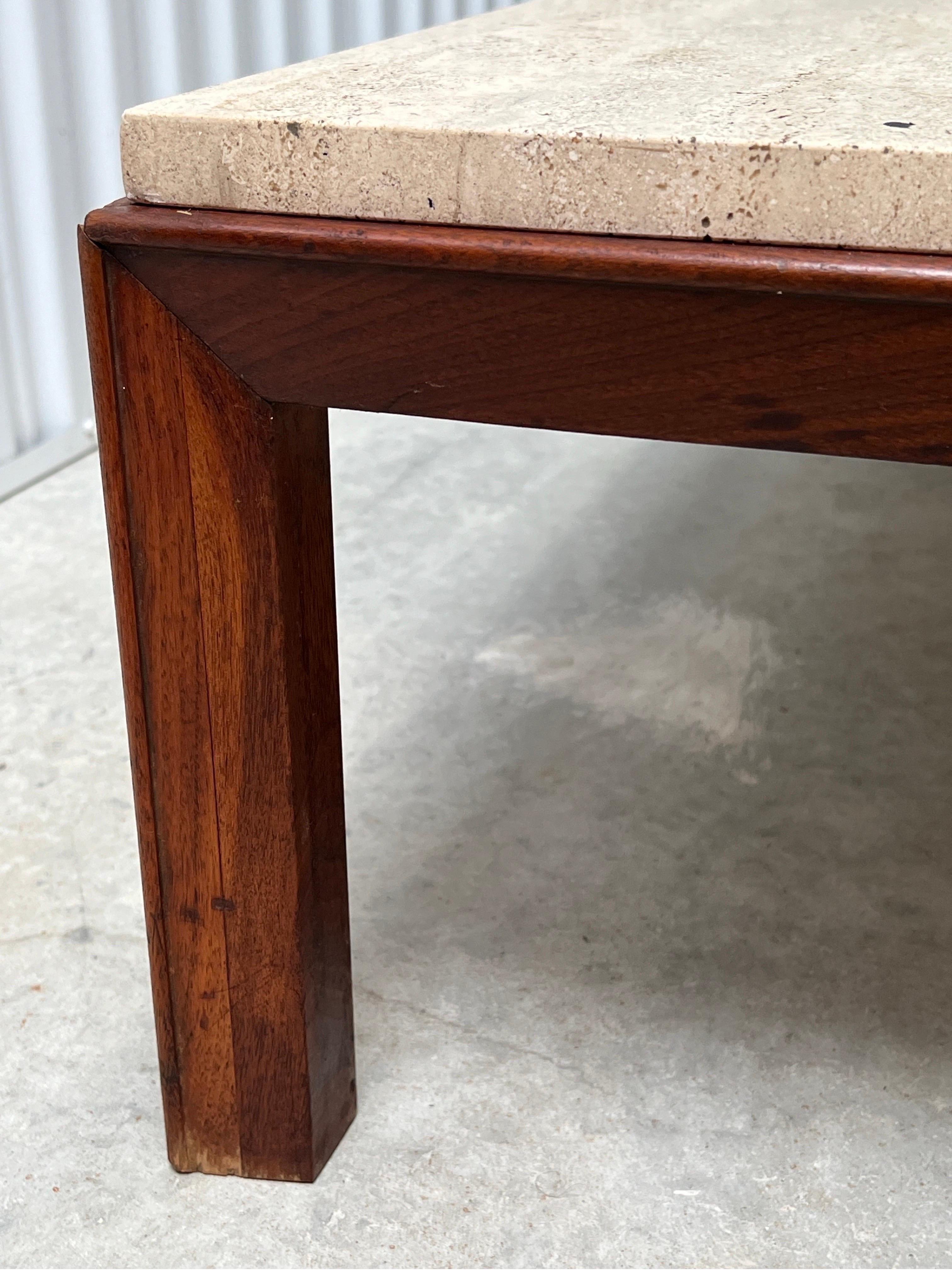 Mid Century Walnut Travertine Coffee Table 6