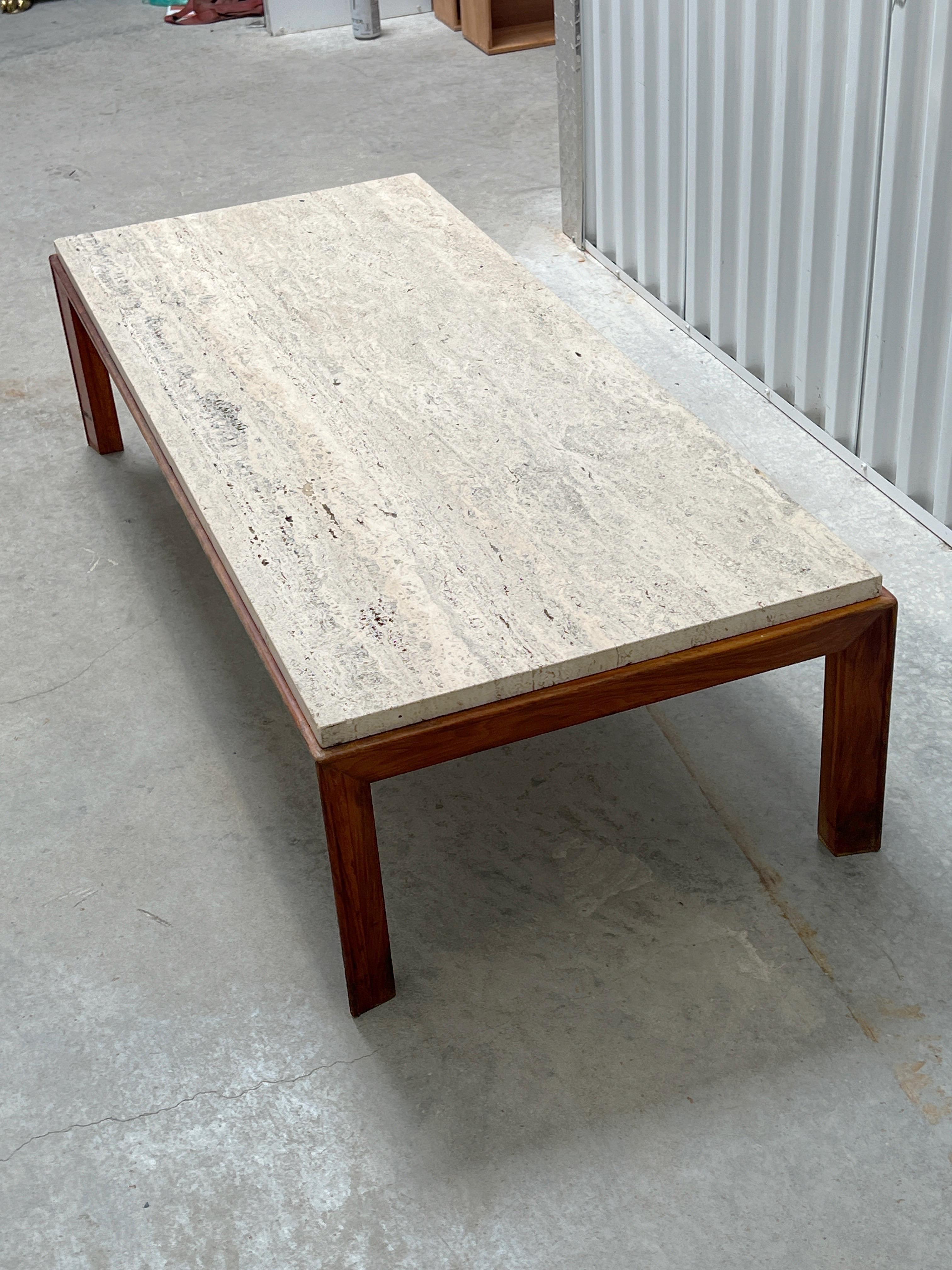 Mid-Century Modern Mid Century Walnut Travertine Coffee Table
