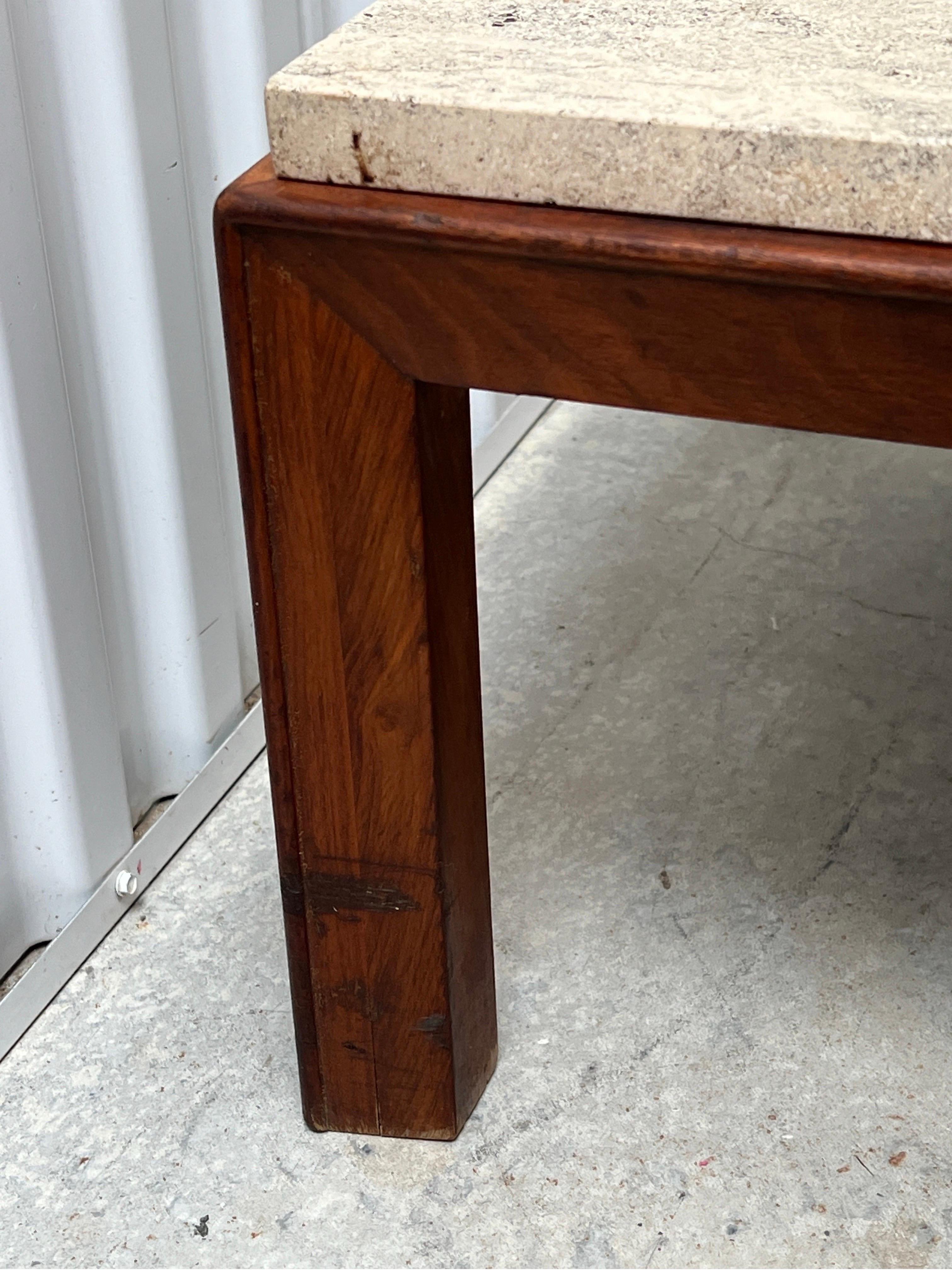 Mid Century Walnut Travertine Coffee Table 1