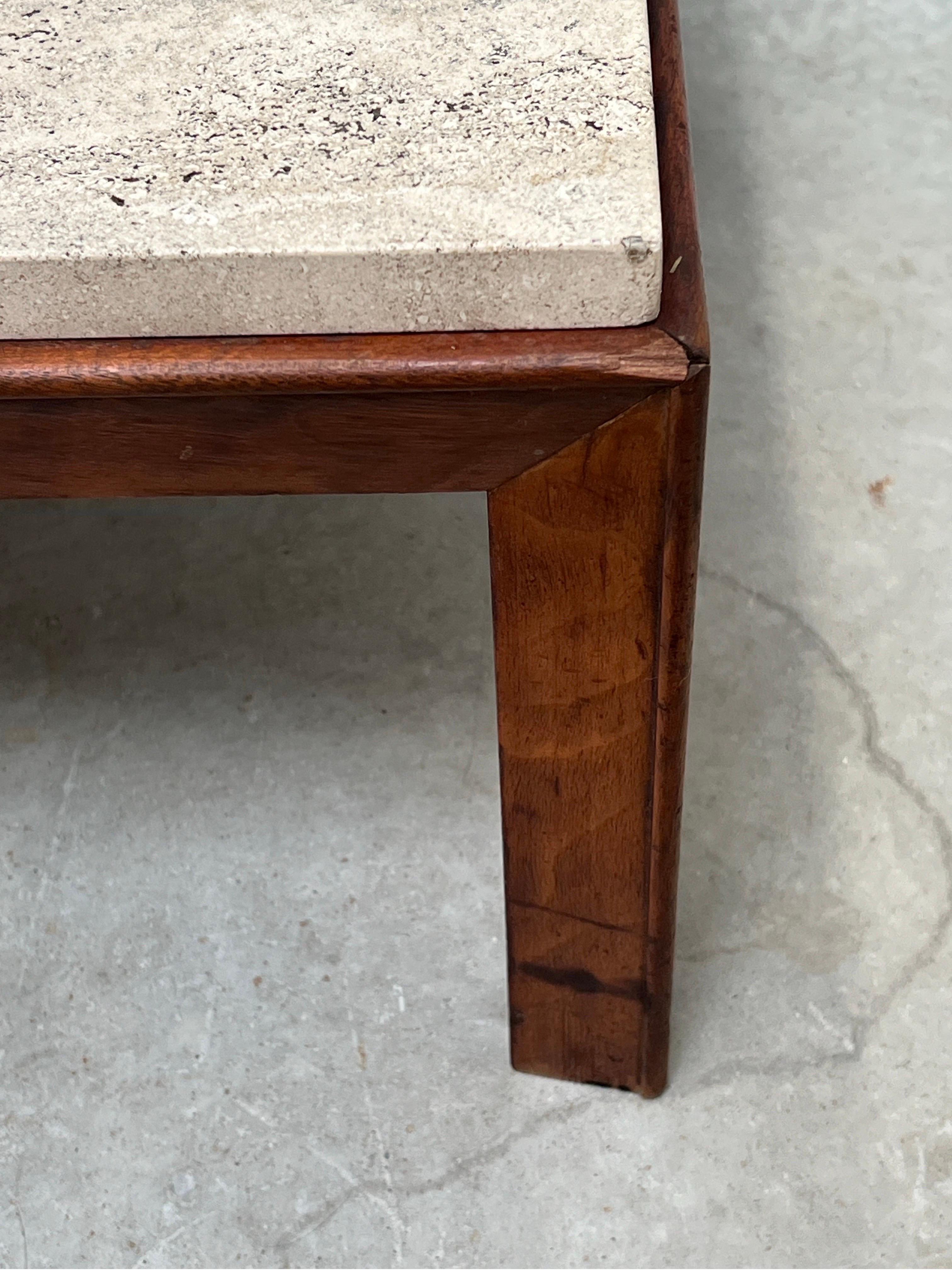 Mid Century Walnut Travertine Coffee Table 2