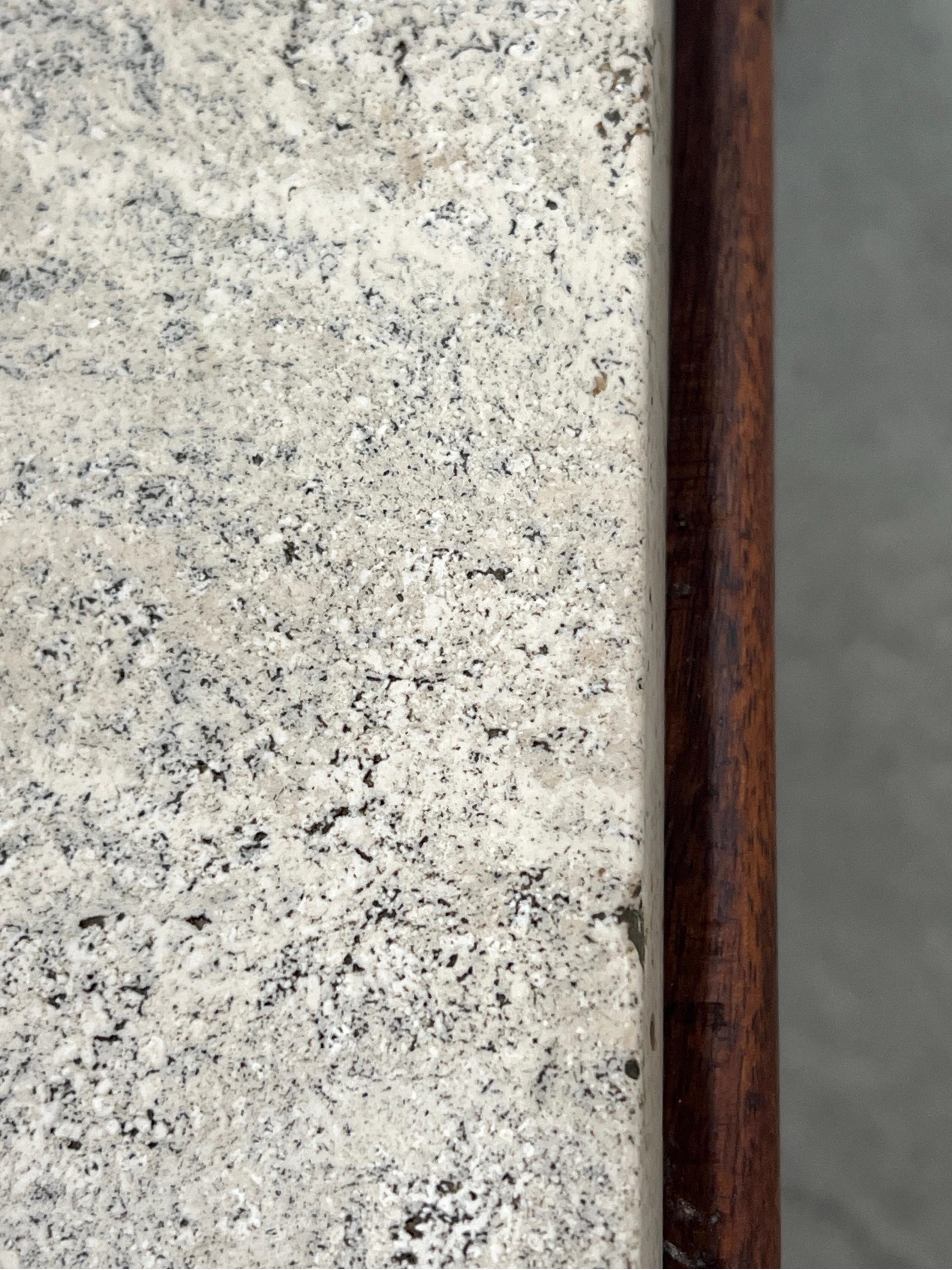 Mid Century Walnut Travertine Coffee Table 3