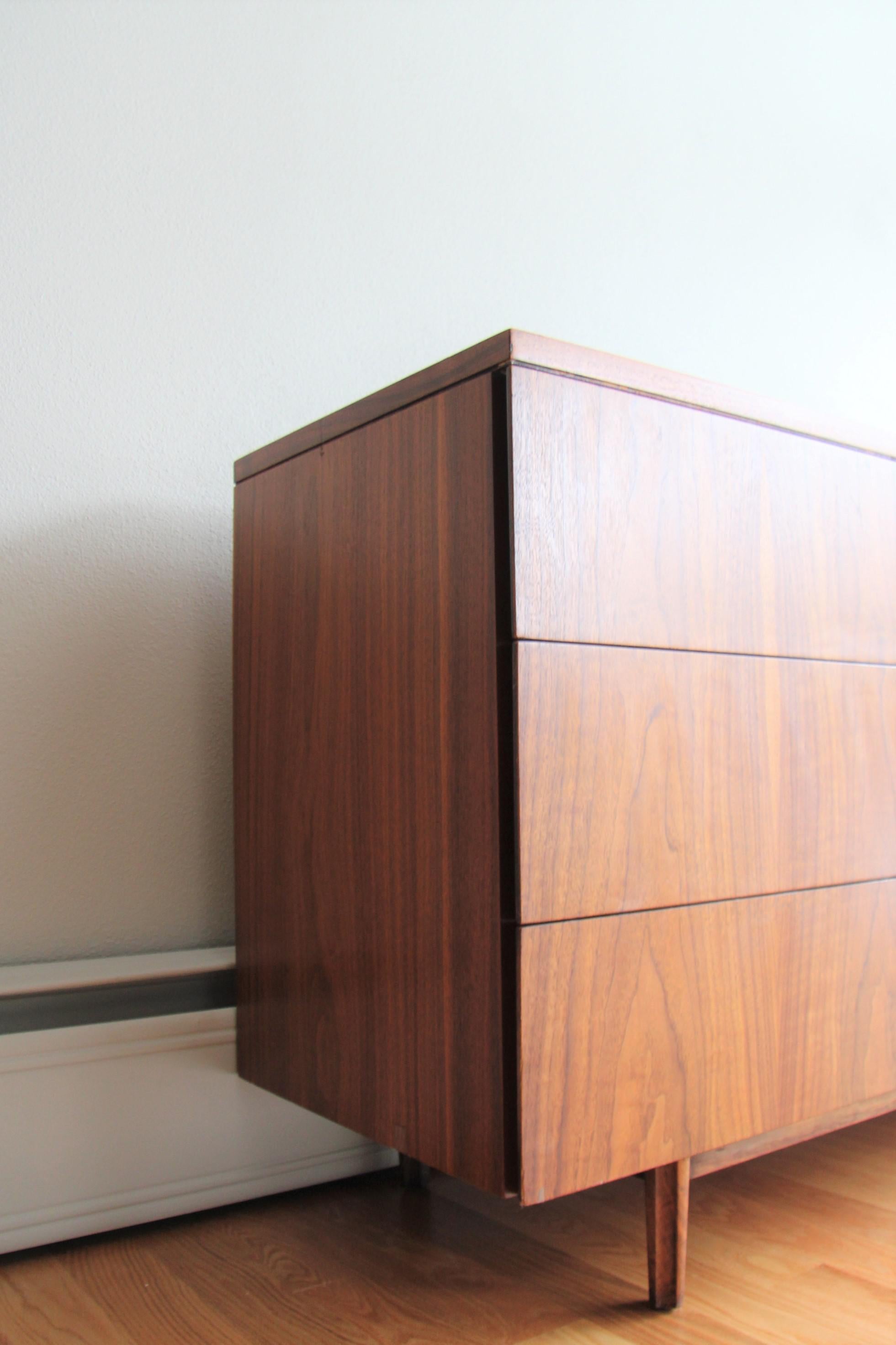 American Mid Century Walnut Triple Dresser by John Stuart for Johnson Furniture Co