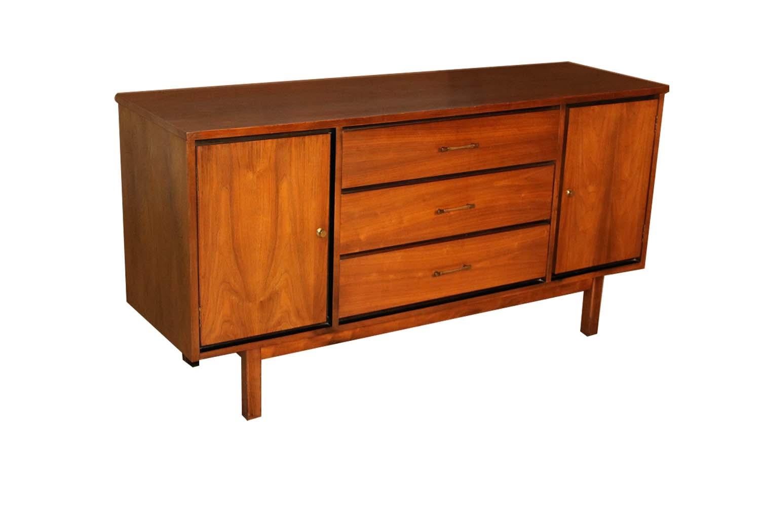 20th Century Mid Century Walnut Triple Dresser Sideboard