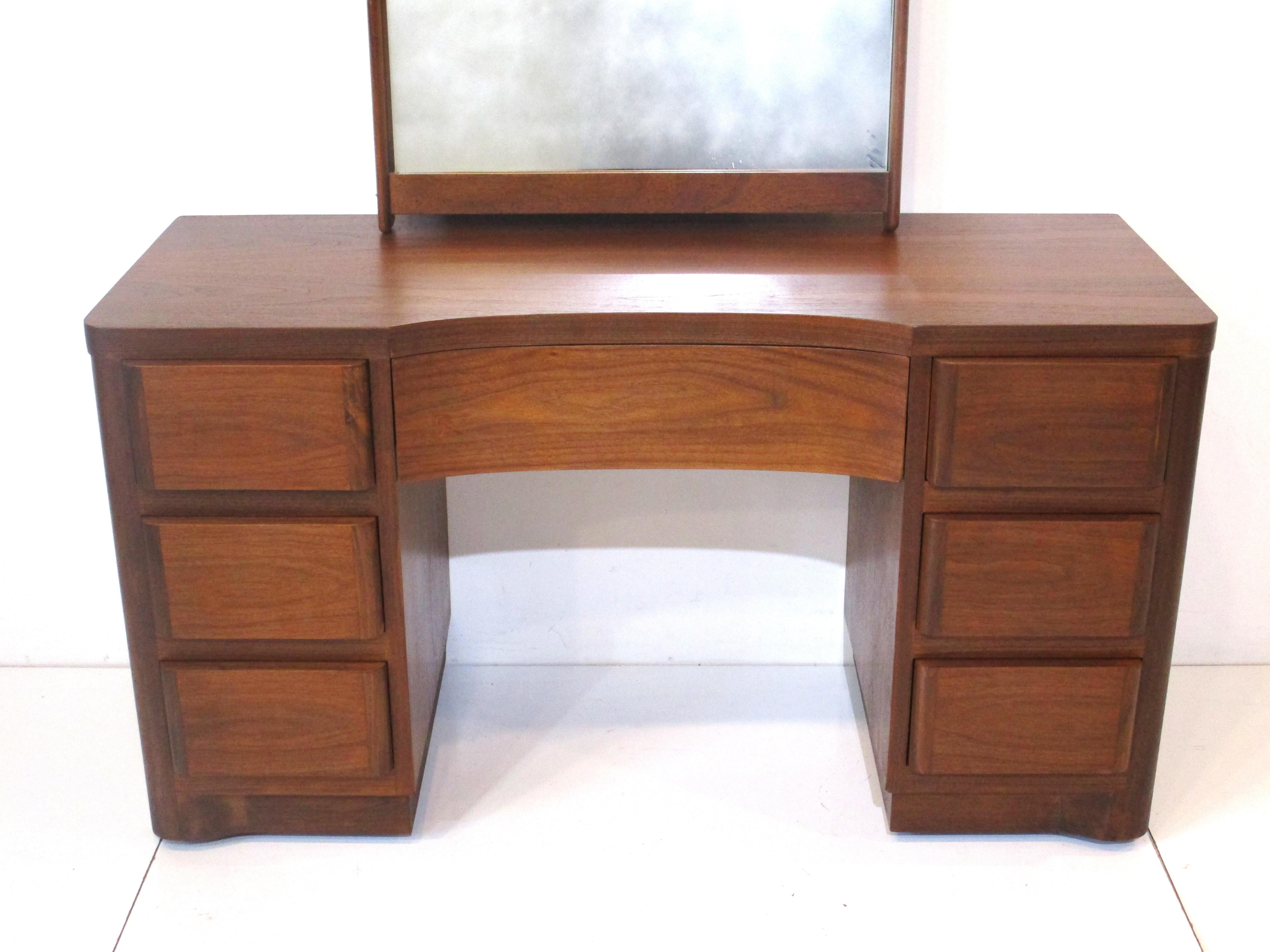 American Midcentury Walnut Vanity with Mirror For Sale