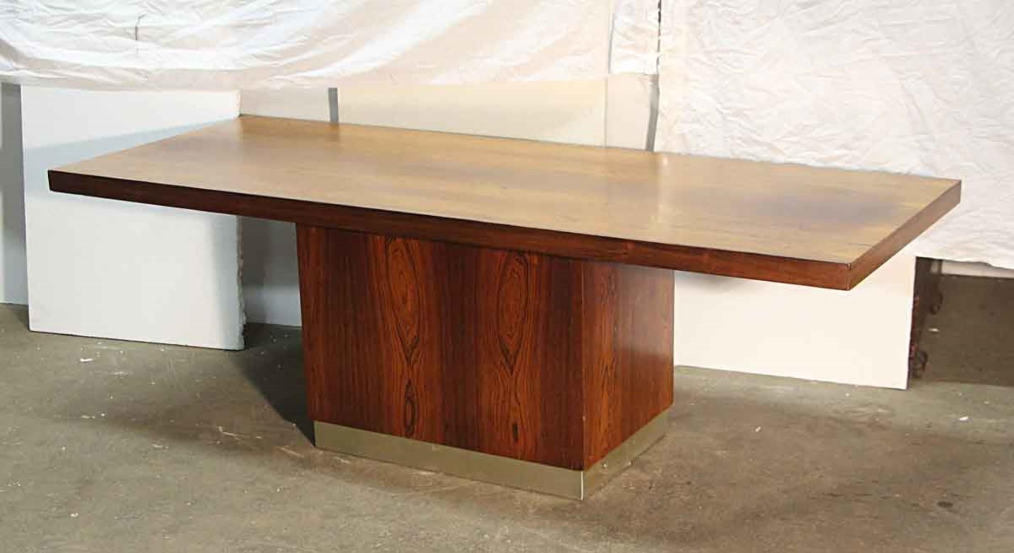 Mid-Century Modern Midcentury Walnut Veneer Coffee Table with Nickel Strip at Bottom of Base