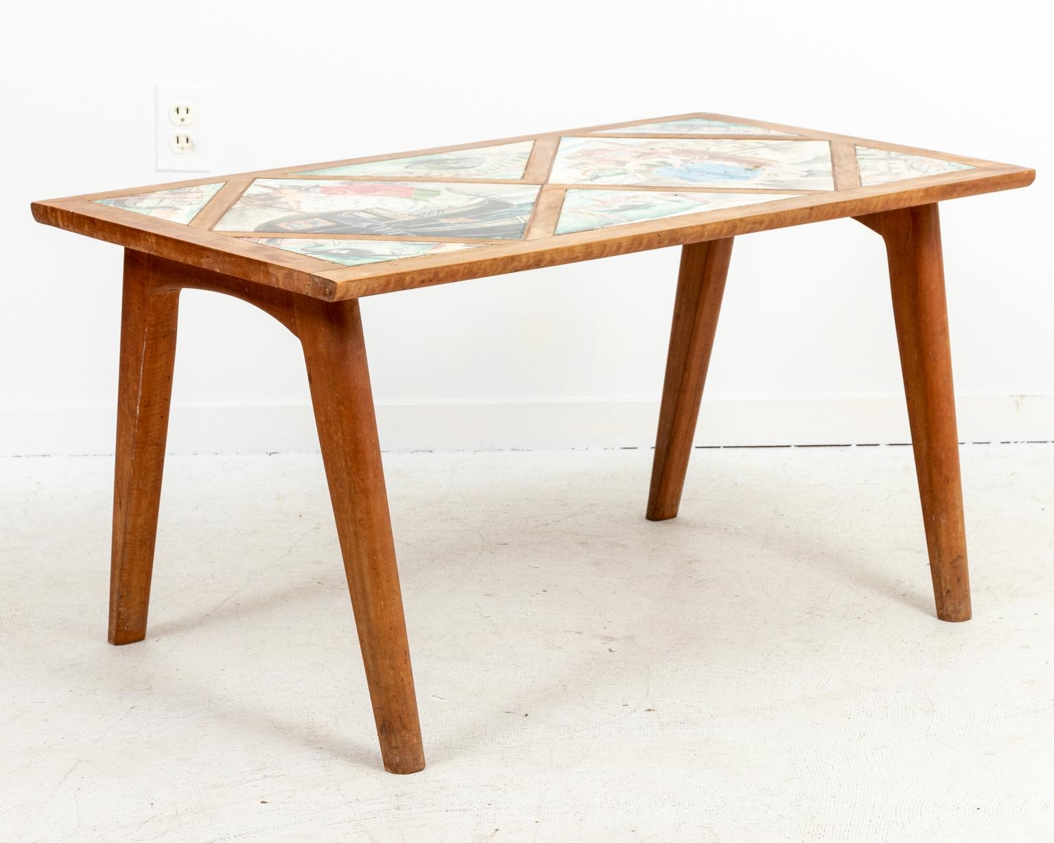 Midcentury Walnut Venetian Tile Coffee Table For Sale 3