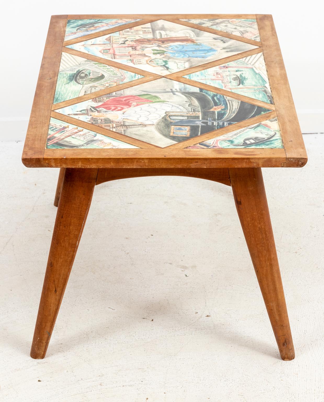 Midcentury Walnut Venetian Tile Coffee Table For Sale 4