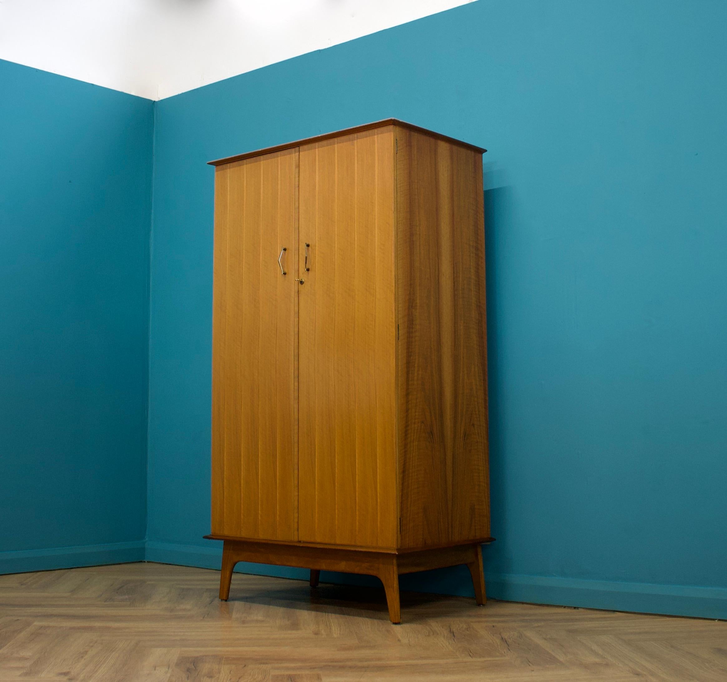 British Mid Century Walnut Wardrobe by Alfred COX for Heals, 1960s For Sale