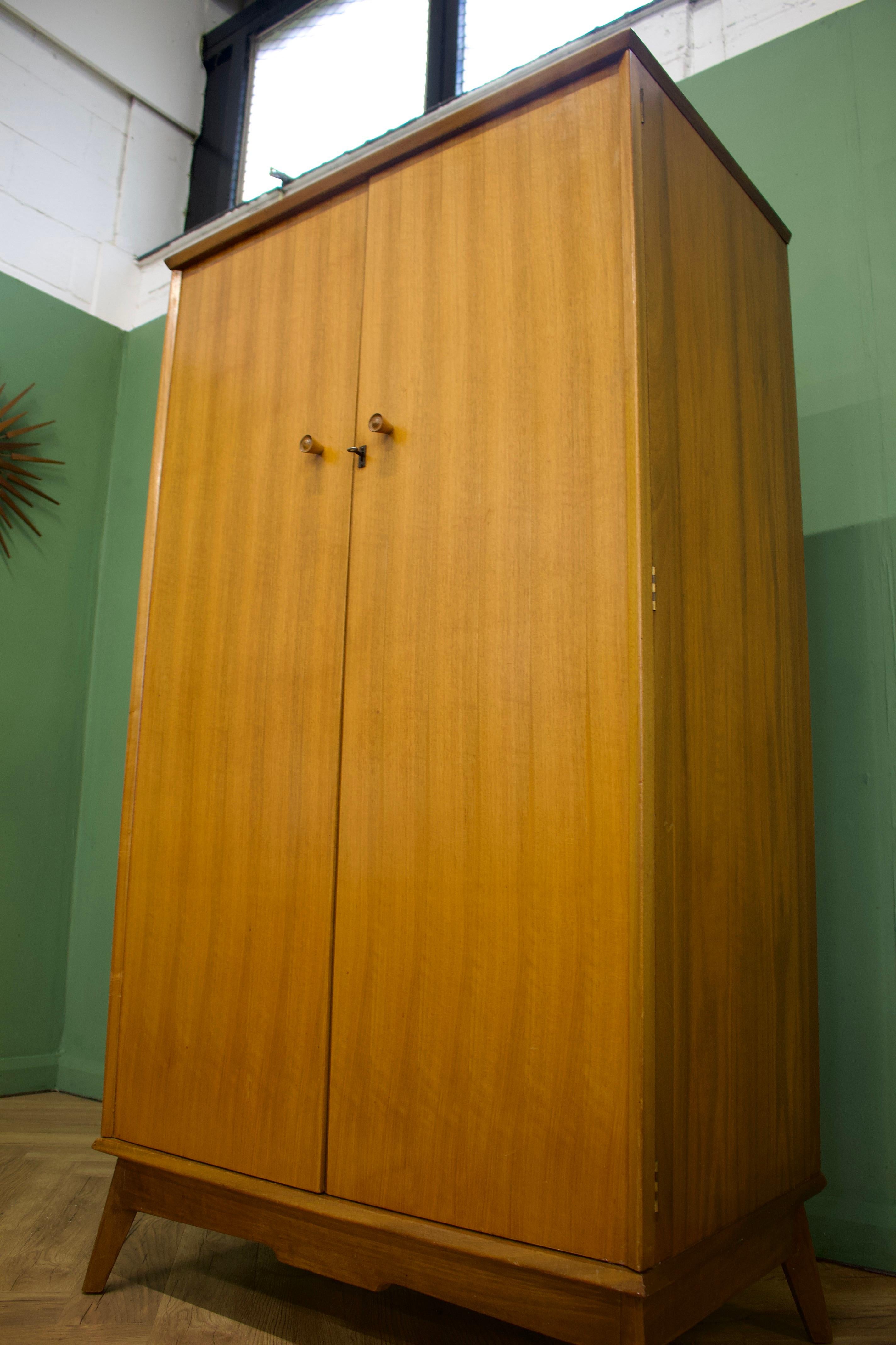 Veneer Mid Century Walnut Wardrobe by Alfred COX for Heals, 1960s For Sale