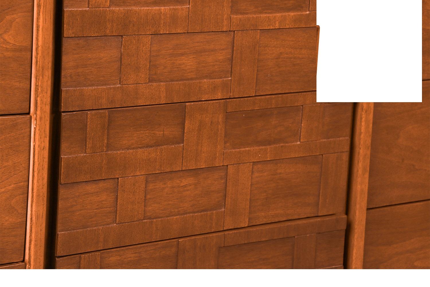 Mid-Century Walnut Weave Pattern Long Dresser For Sale 1