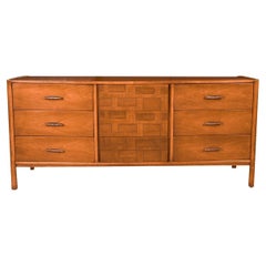 Retro Mid-Century Walnut Weave Pattern Long Dresser