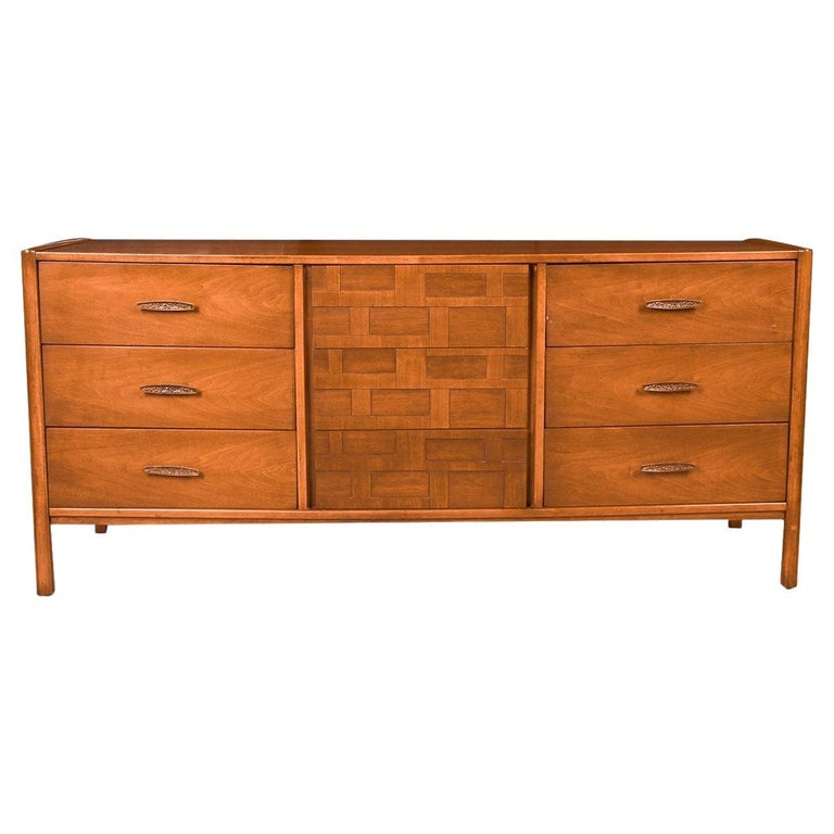 Mid-Century Walnut Weave Pattern Long Dresser For Sale at 1stDibs Mid-Century Walnut Weave Pattern Long Dresser For Sale at 1stDibs