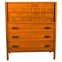 Used Mid-Century Walnut Weave Pattern Tall Dresser 