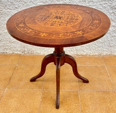 Mid Century Walnut With Marquetry Round Side Table, 1950s