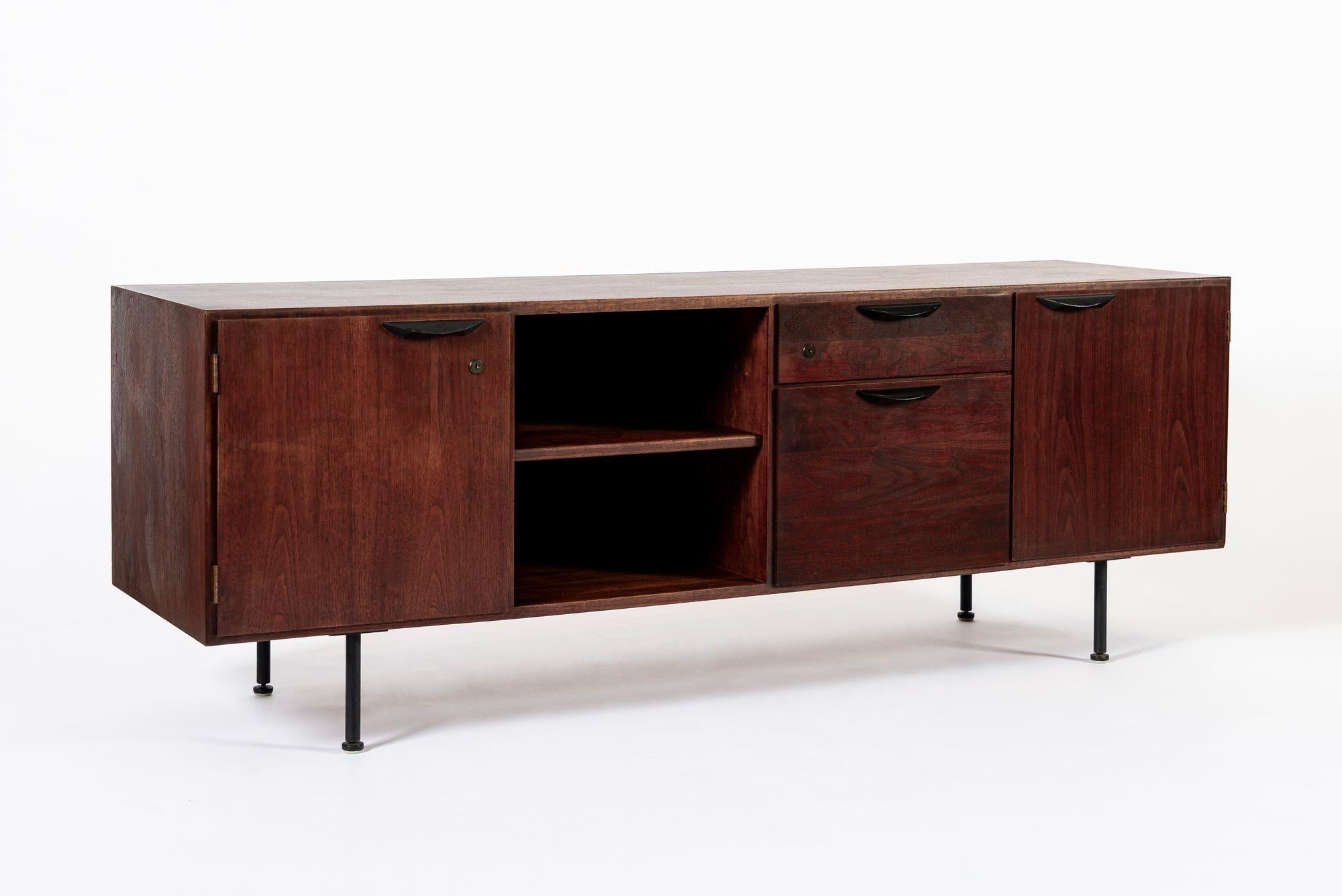 Mid Century Walnut Wood File Cabinet Credenza by Jens Risom For Sale 4