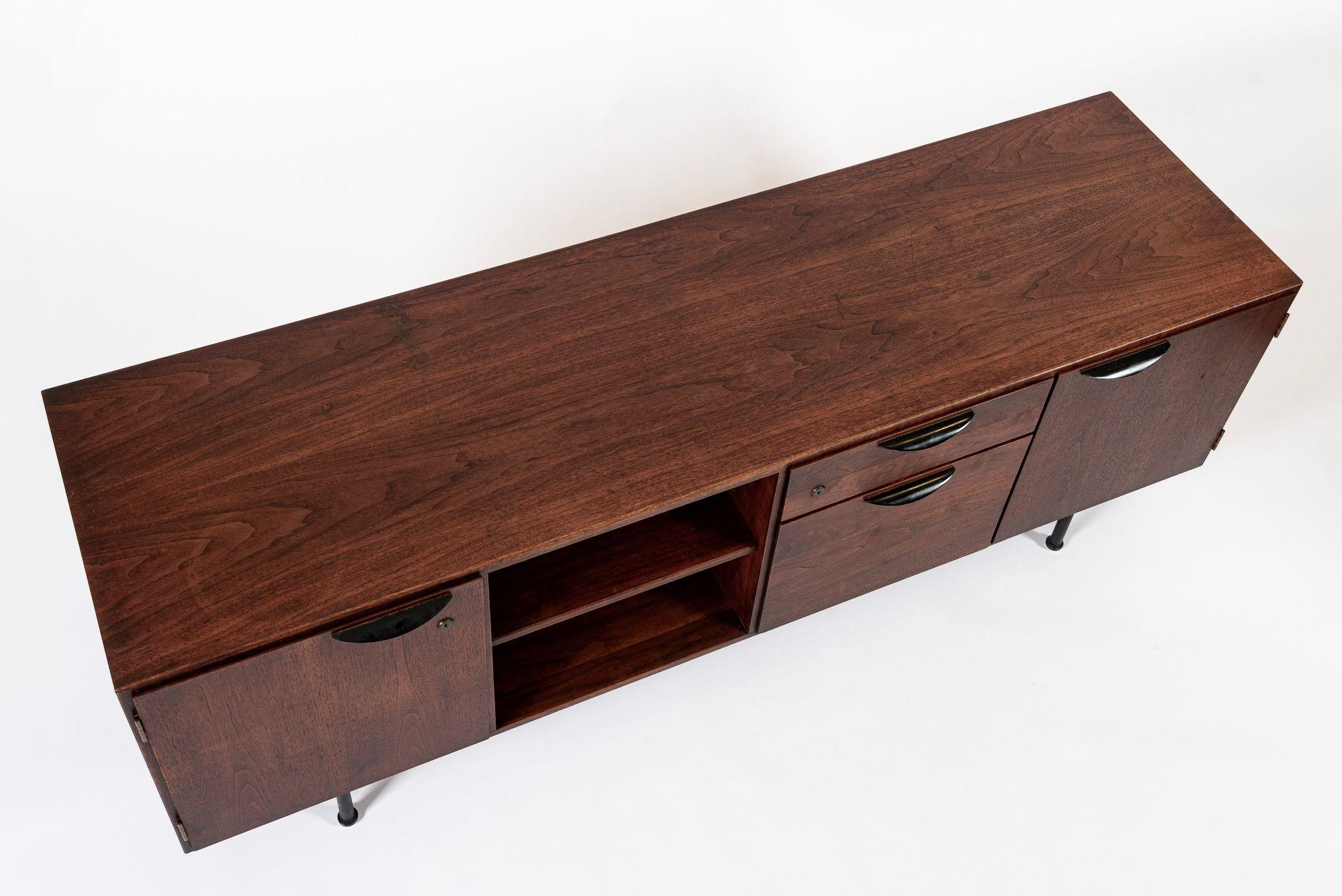 Danish Mid Century Walnut Wood File Cabinet Credenza by Jens Risom For Sale