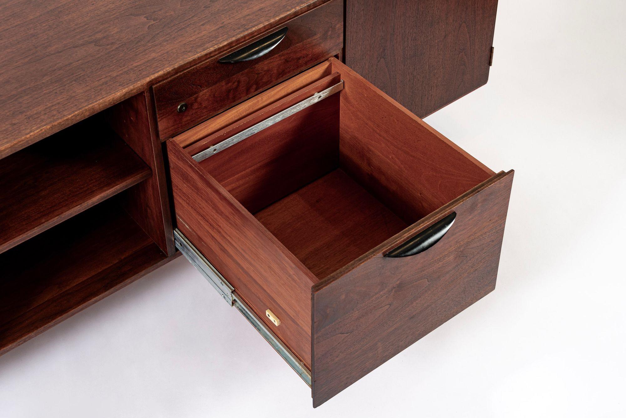 Mid Century Walnut Wood File Cabinet Credenza by Jens Risom For Sale 1