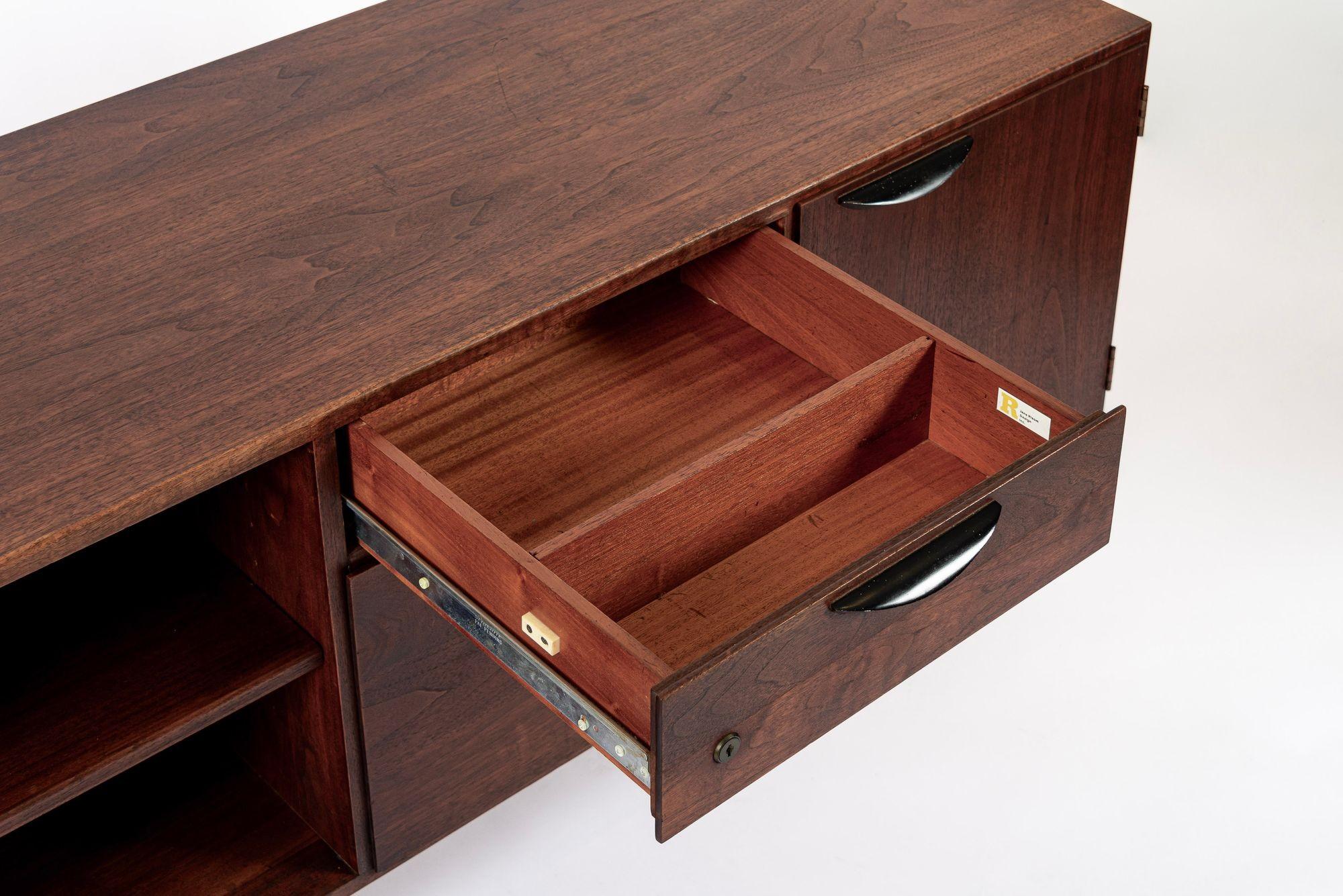 Mid Century Walnut Wood File Cabinet Credenza by Jens Risom For Sale 2