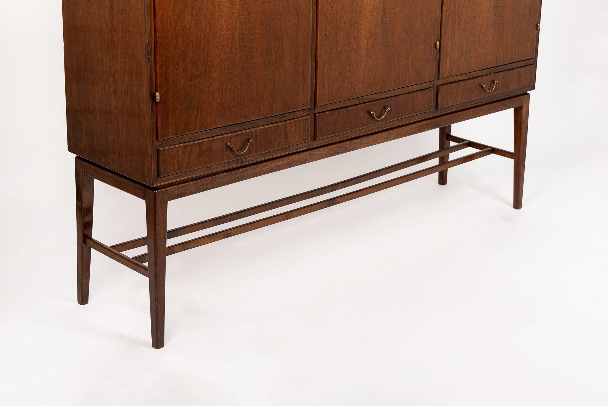 Mid Century Walnut Wood High Cabinet Credenza or Sideboard For Sale 4
