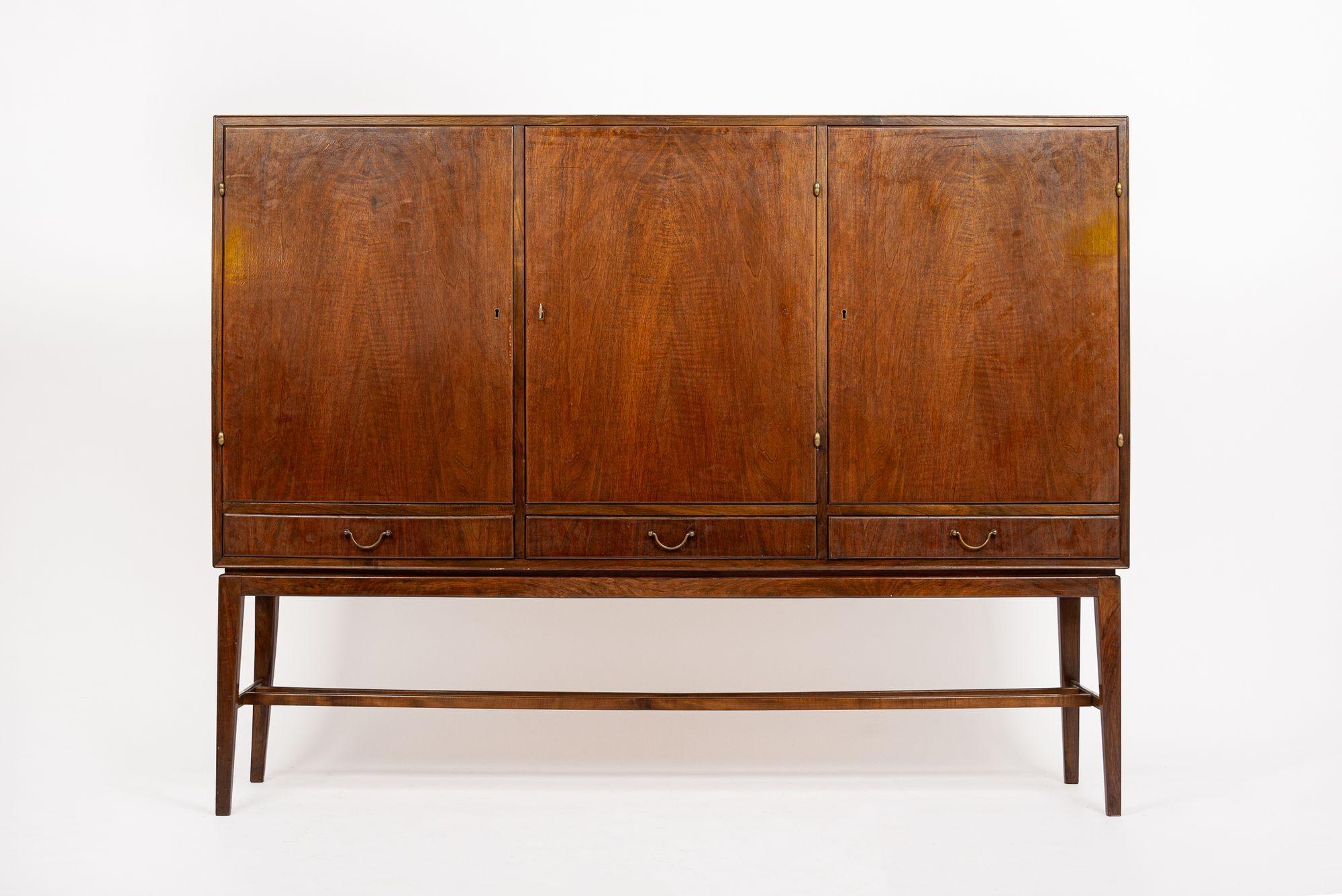 Mid-Century Modern Mid Century Walnut Wood High Cabinet Credenza or Sideboard For Sale