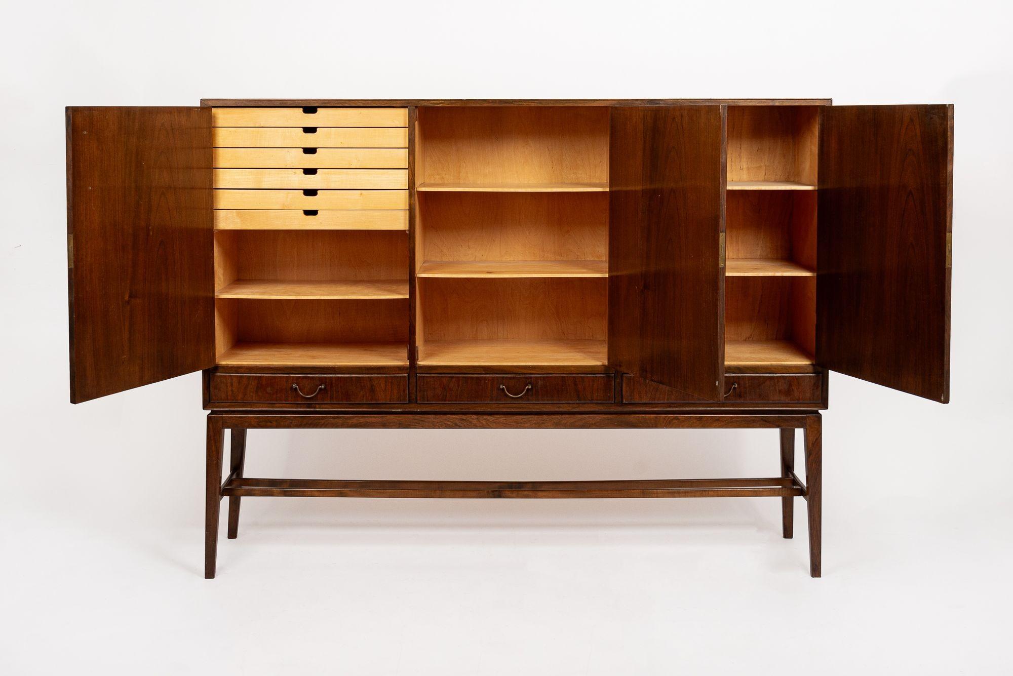 Mid-20th Century Mid Century Walnut Wood High Cabinet Credenza or Sideboard For Sale
