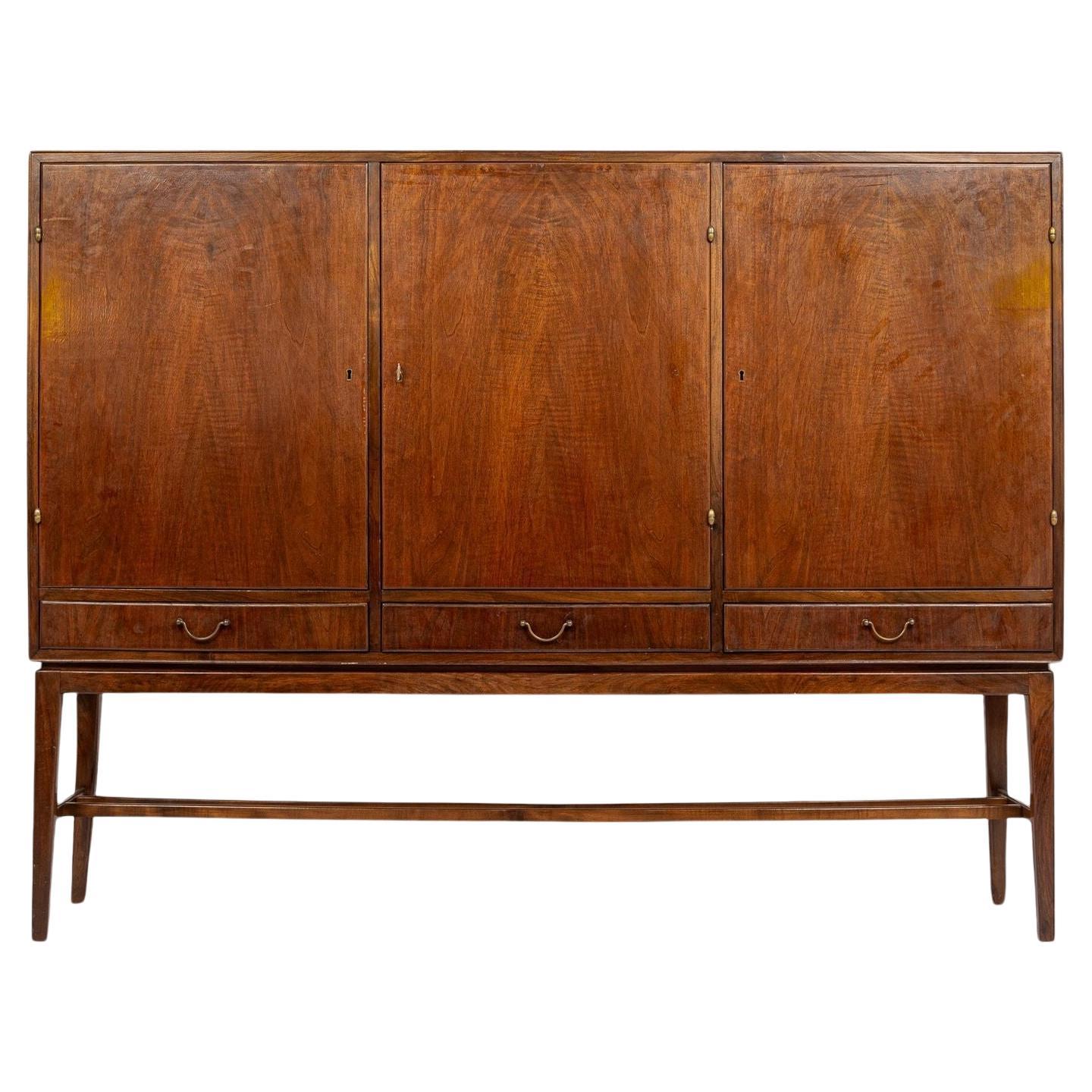 Mid Century Walnut Wood High Cabinet Credenza or Sideboard For Sale