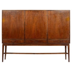 Used Mid Century Walnut Wood High Cabinet Credenza or Sideboard
