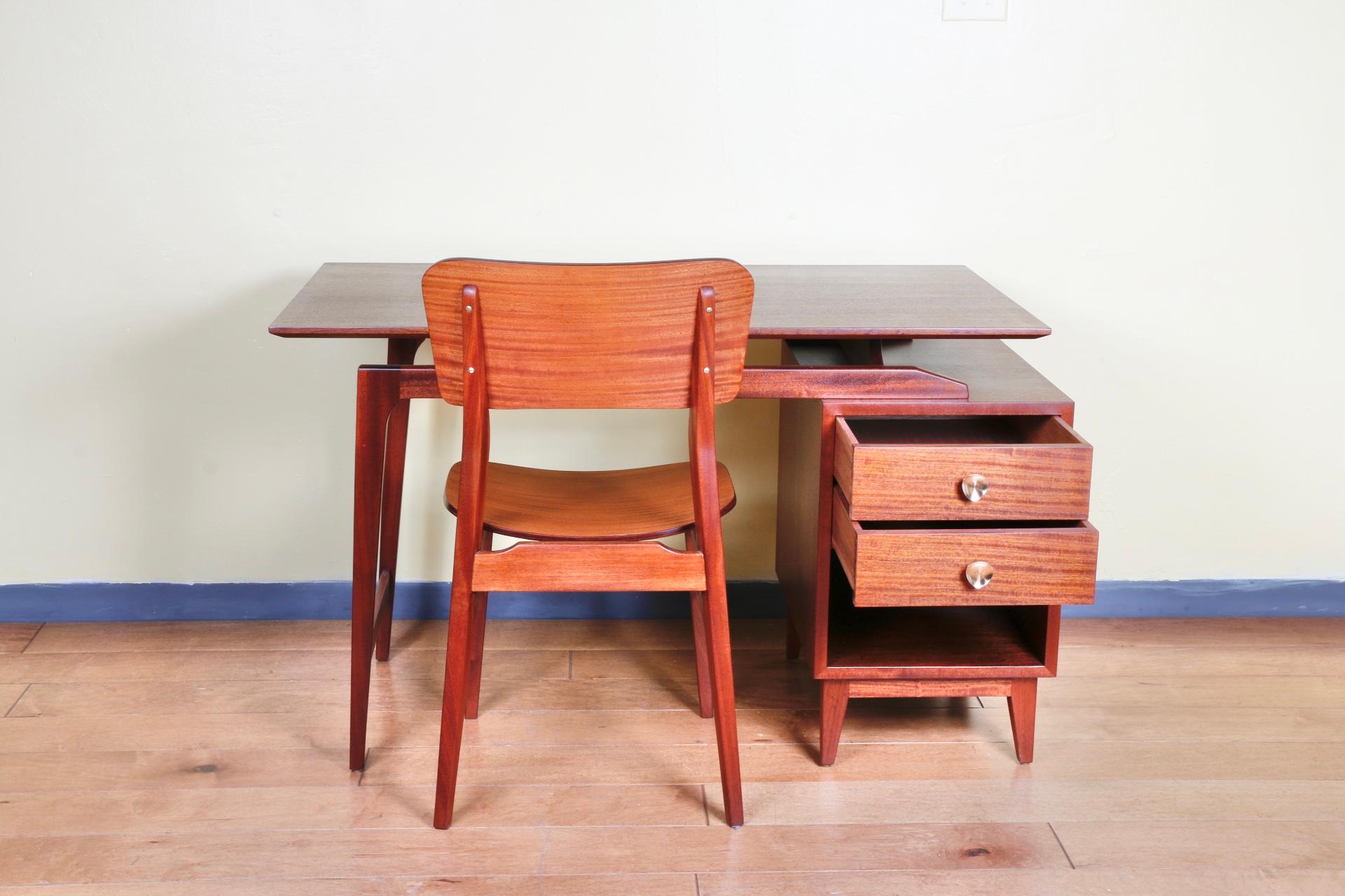 Mid-Century Modern Mid Century Walnut Writing Desk and Chair