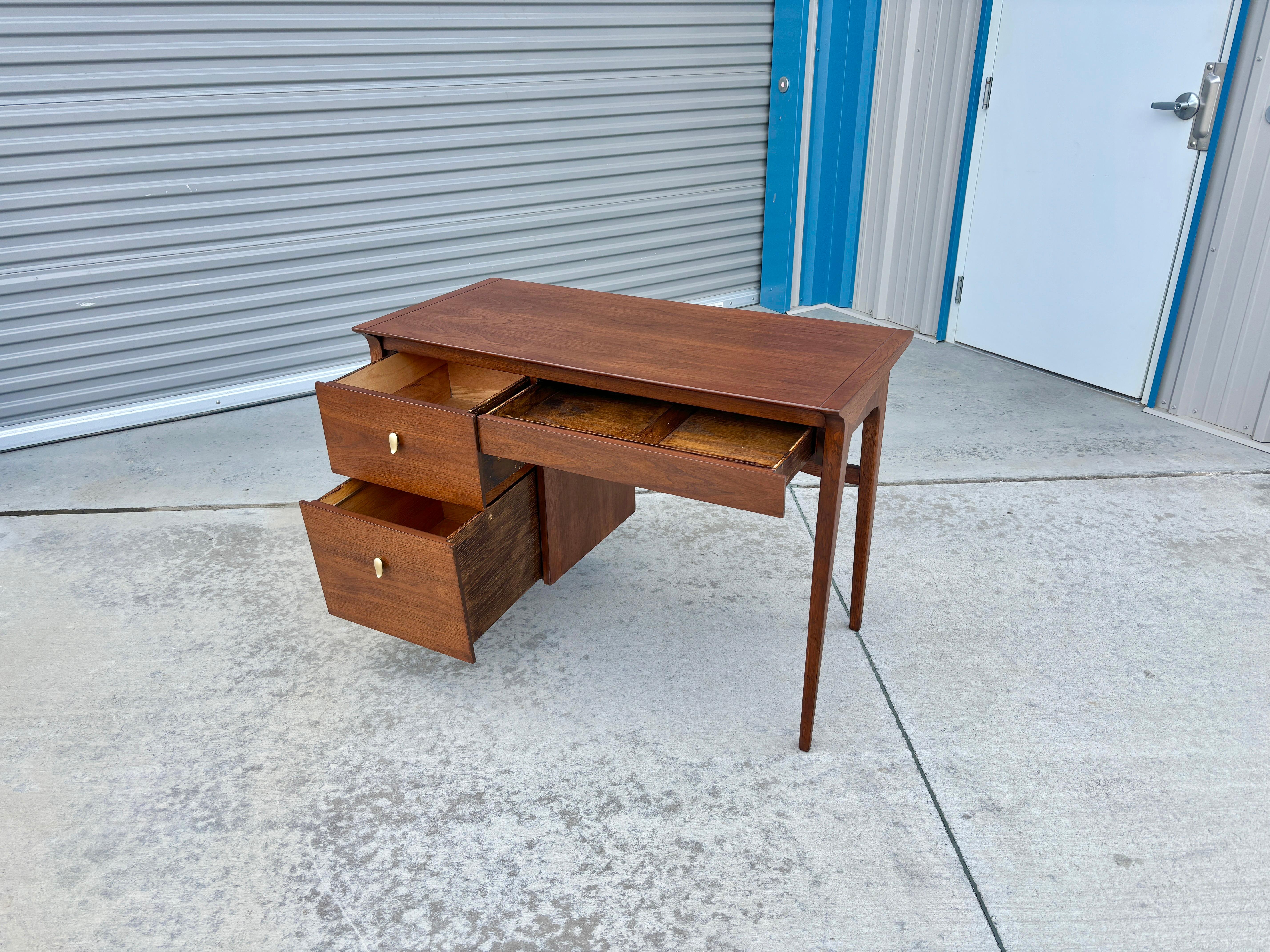 Brass Mid Century Walnut Writing Desk by John Van Koert for Drexel, 1960s