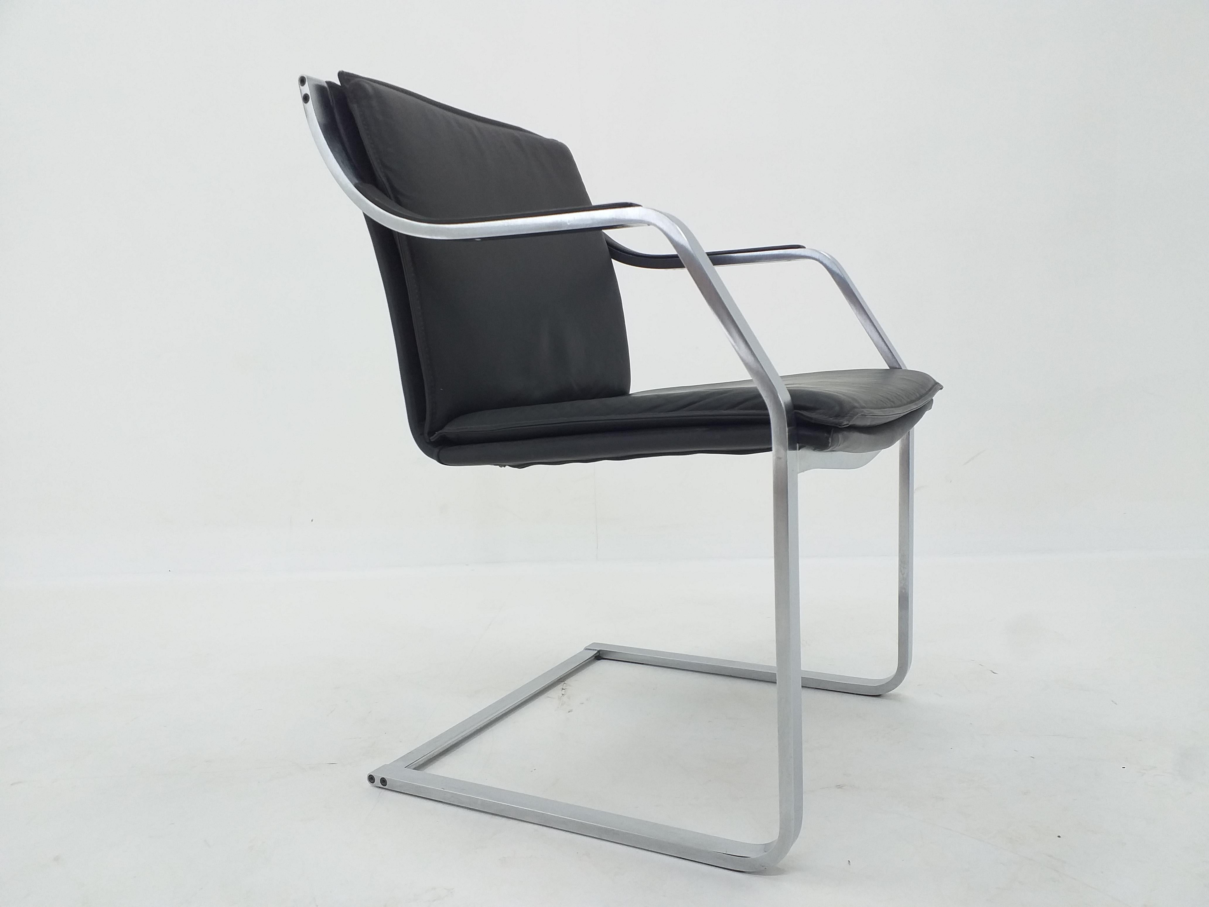 Metal Mid Century Walter Knoll Leather Art Collection Chair by Rudolf B. Glatzel, 1980