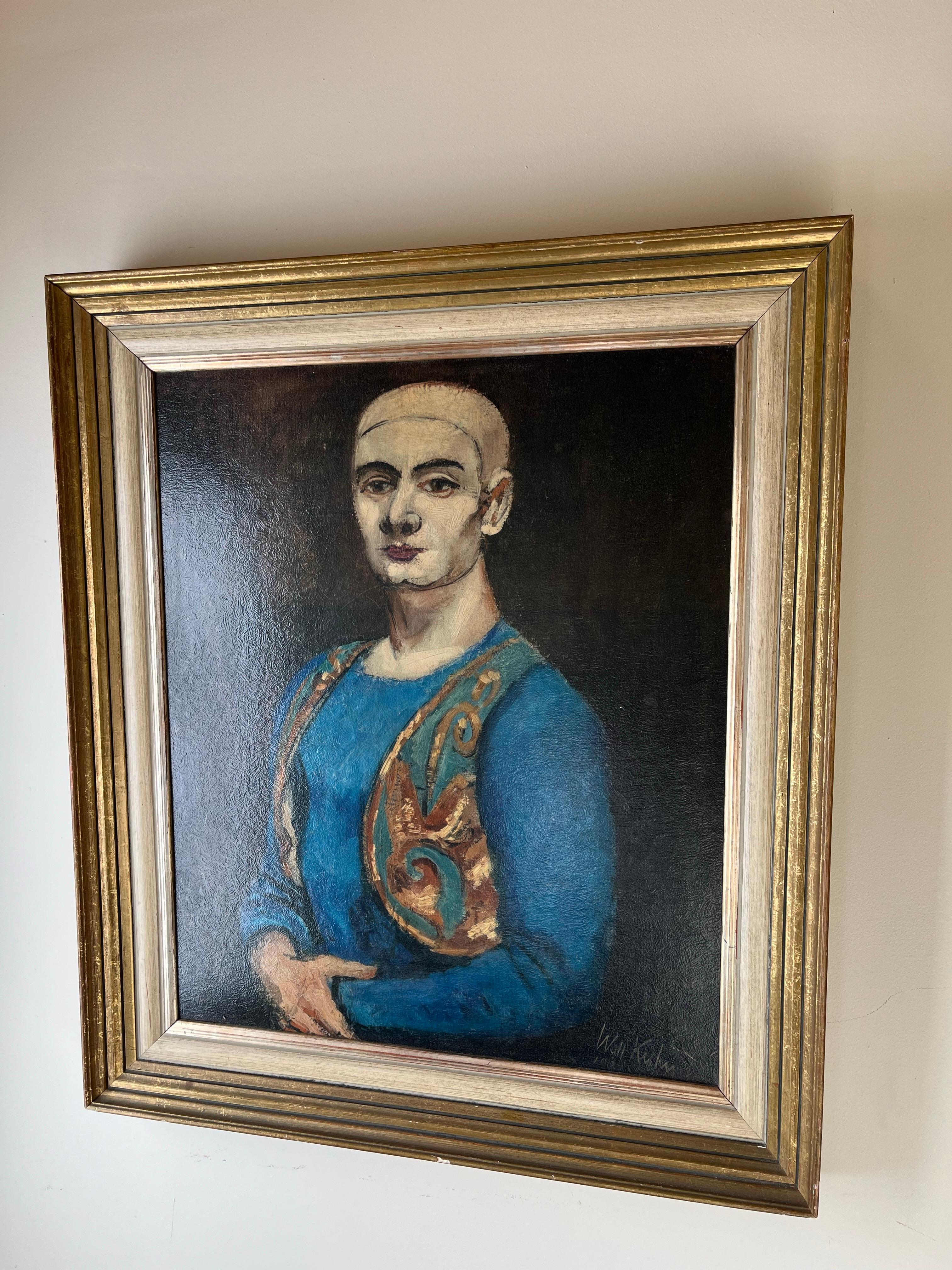 Schöner Reproduktionsdruck auf Karton. Walter Kuhn, Der blaue Clown. Das Original stammt aus dem Jahr 1931. Wunderbares Bild und wunderbarer Ausdruck.
