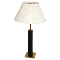 Mid Century Walter Von Nessen Leather and Brass Column Table Lamp