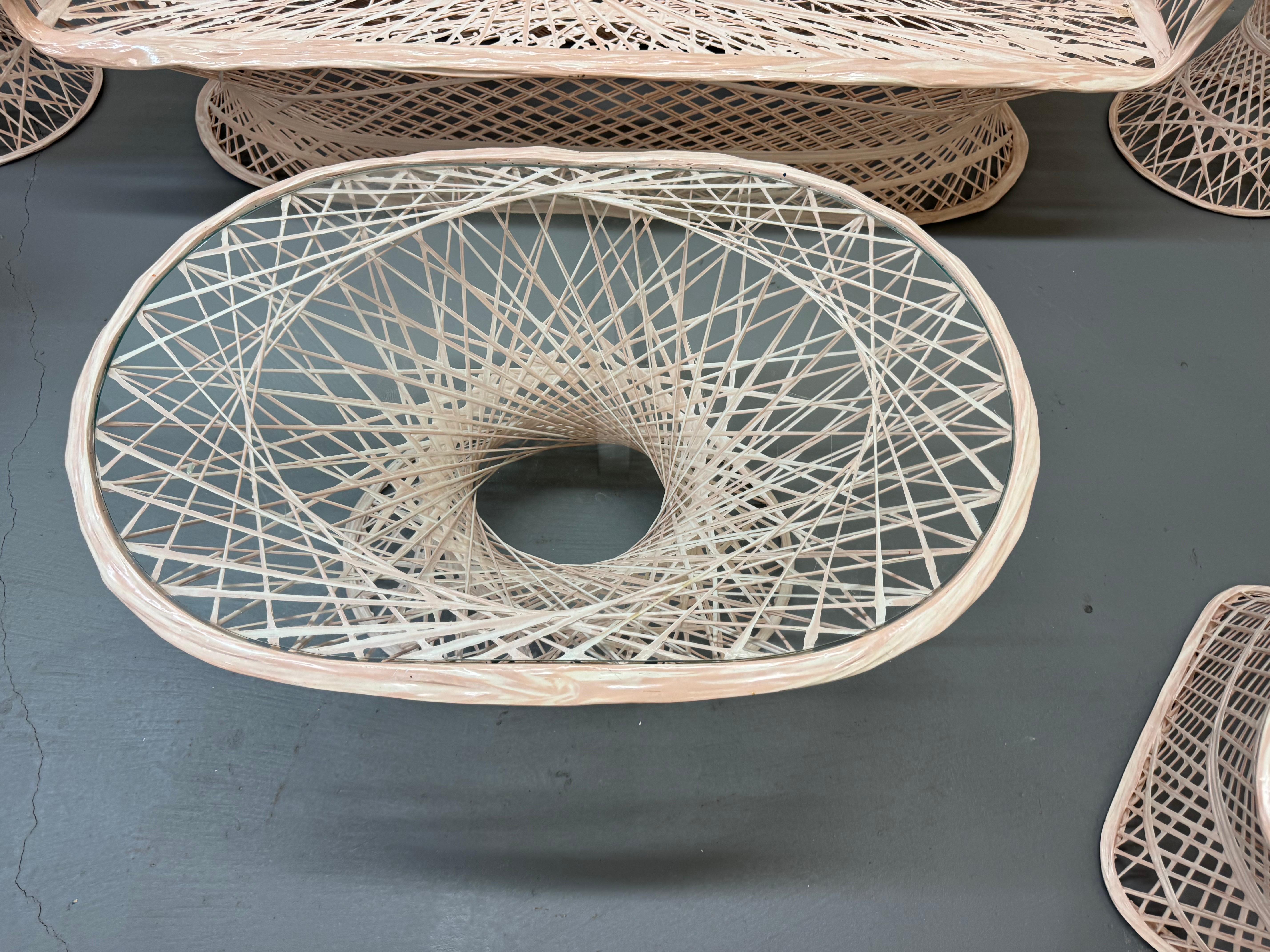 Rotin Canapé 7 pièces en fibre de verre, style Warren Platner, milieu du siècle en vente
