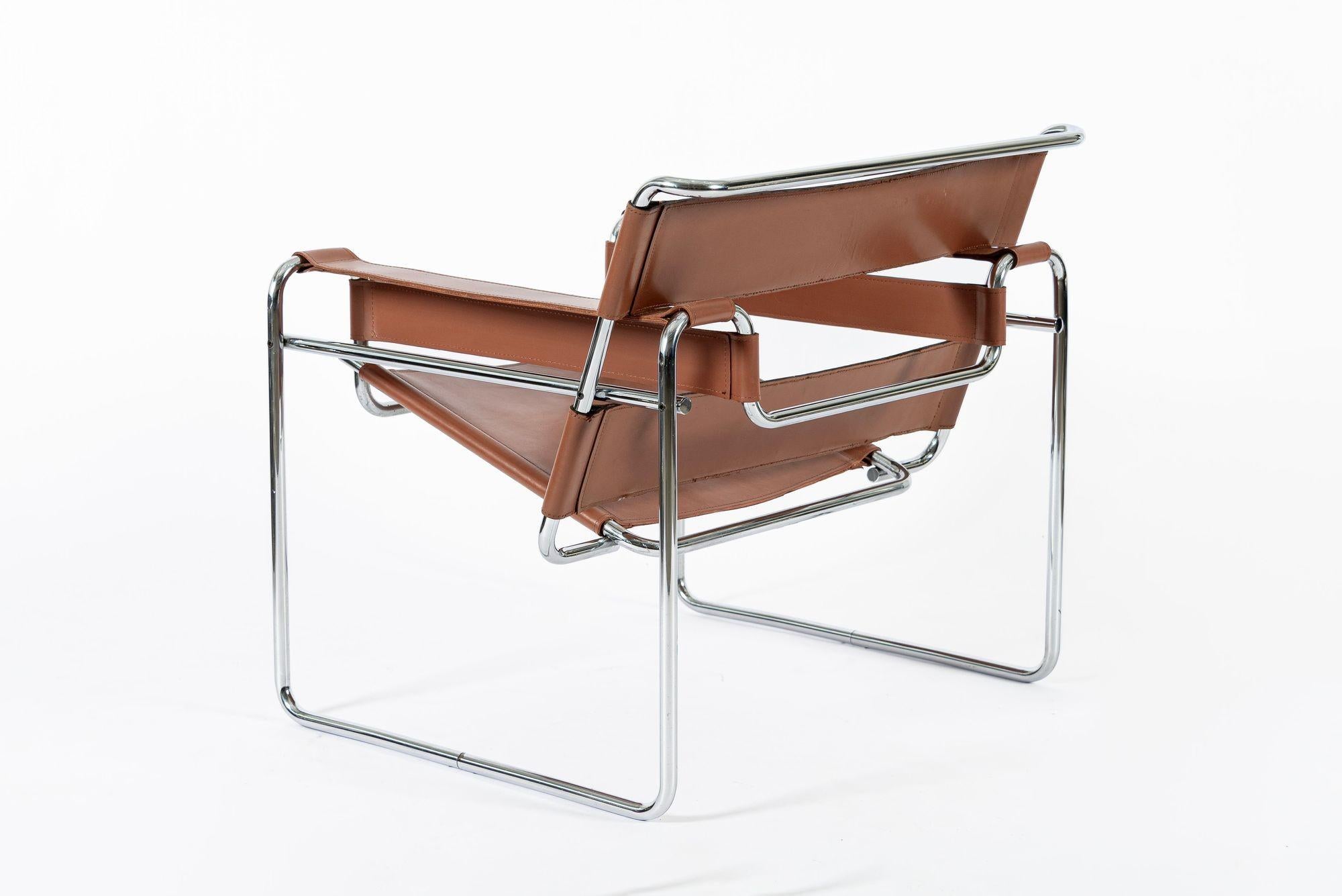 Silla de salón Wassily Marrón Mid Century de Marcel Breuer para Gavina Acero en venta