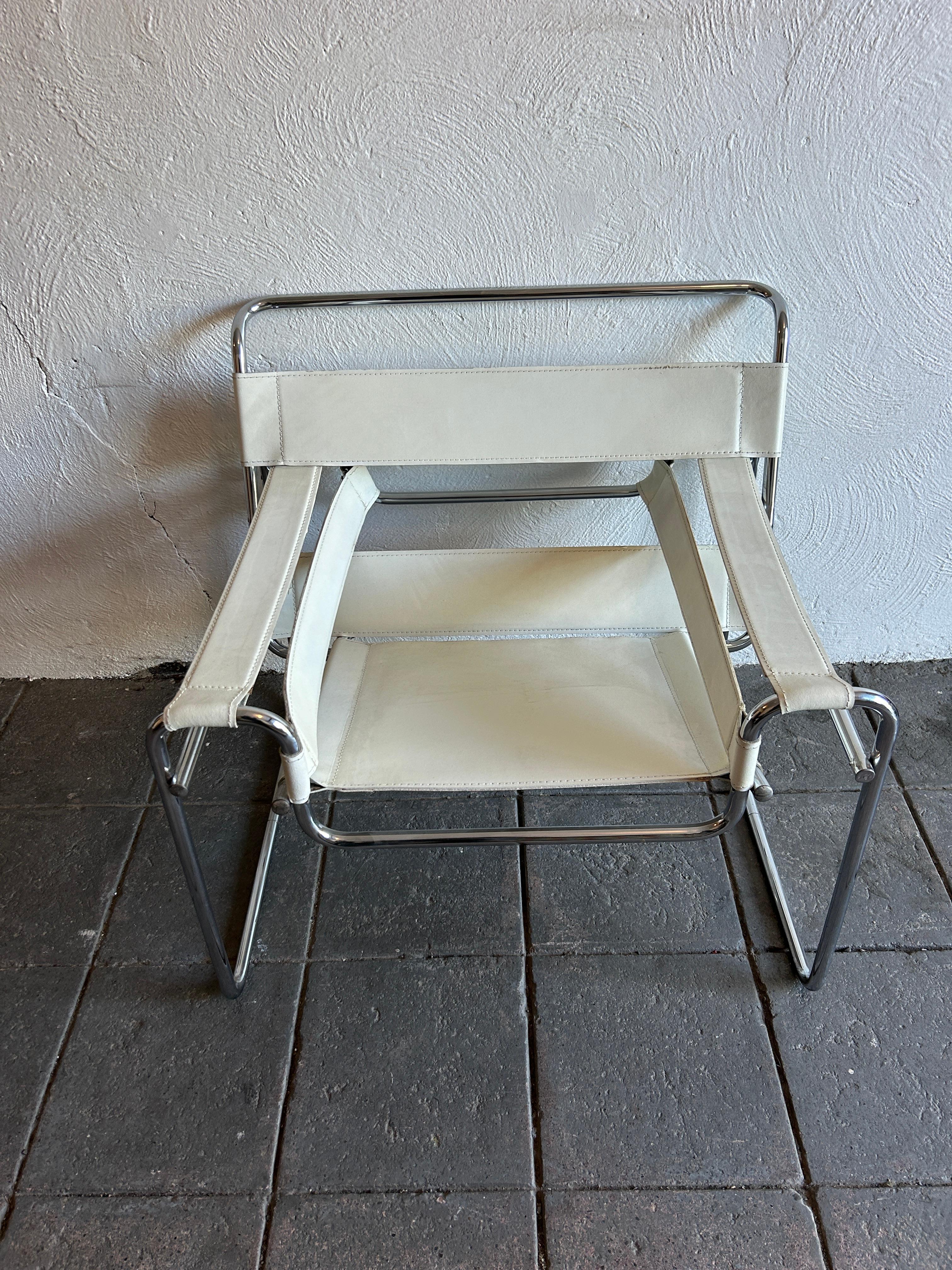 Mid-Century Modern Mid century Wassily Chair white leather chrome style of knoll For Sale