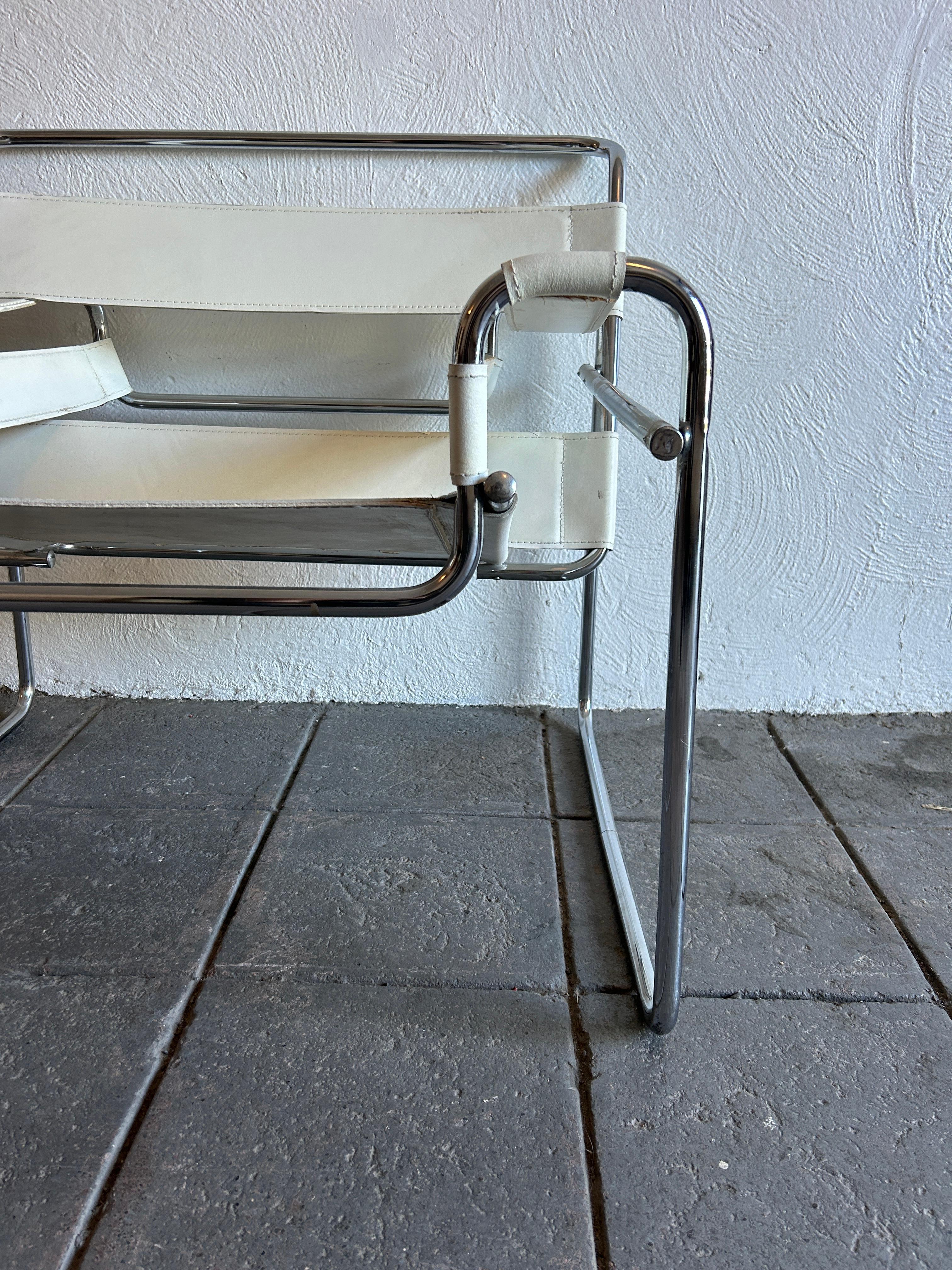 Italian Mid century Wassily Chair white leather chrome style of knoll For Sale