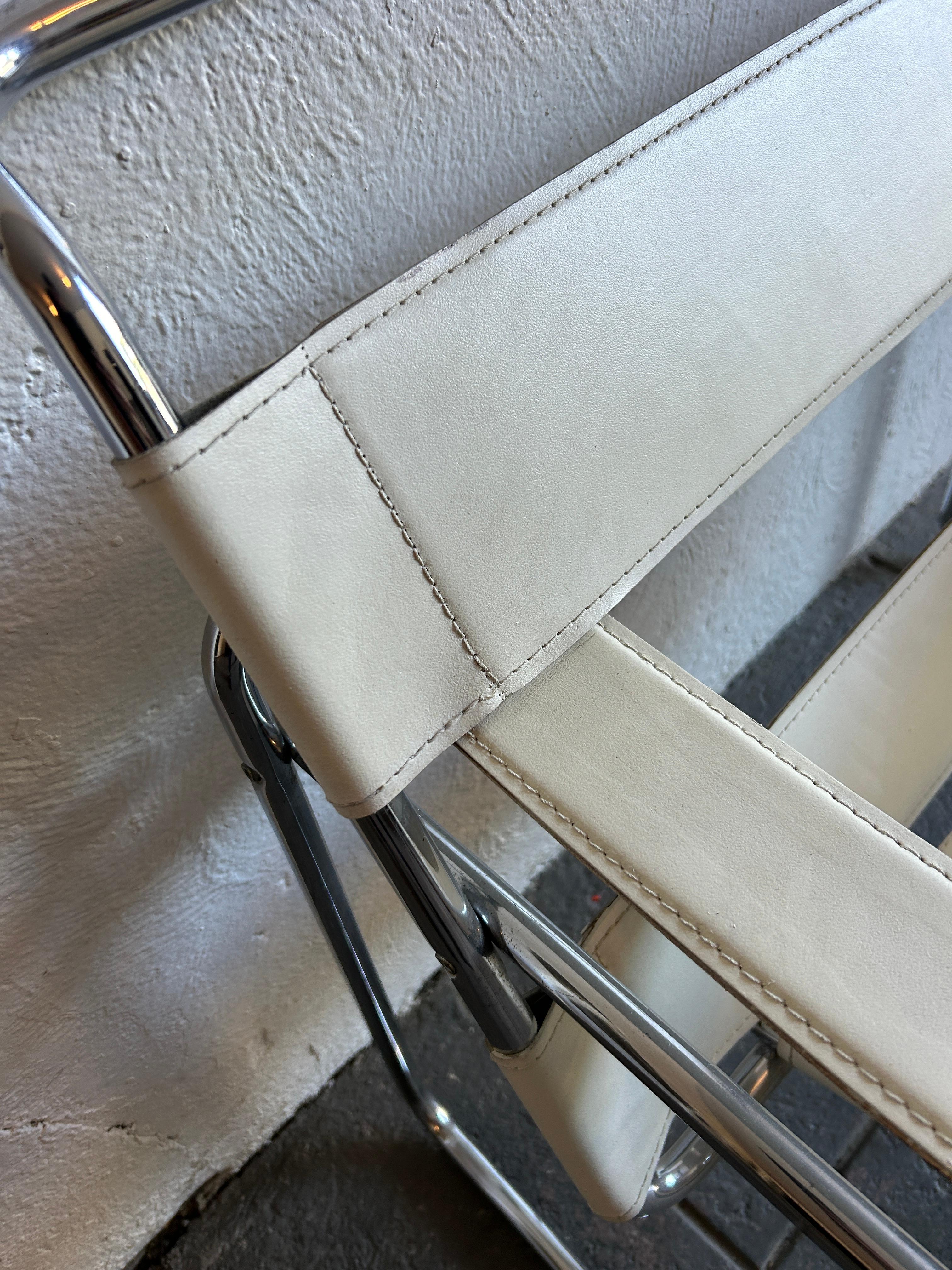 Italian Mid century Wassily Chair white leather chrome style of knoll