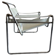 Retro Mid century Wassily Chair white leather chrome style of knoll